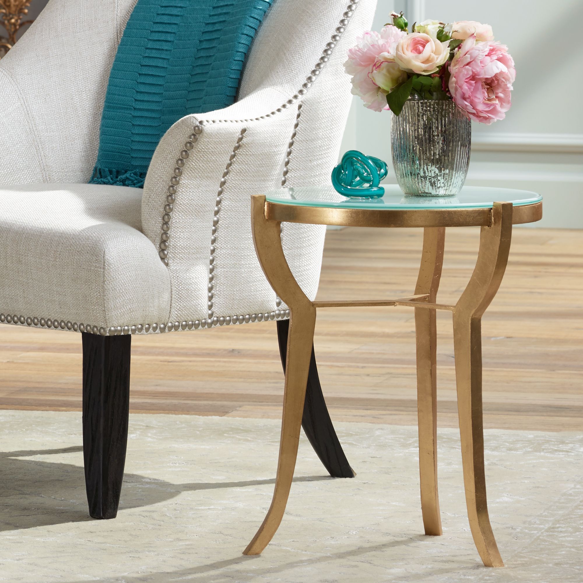 Malonton 16 1/2" Wide Gold and White Glass Accent Table