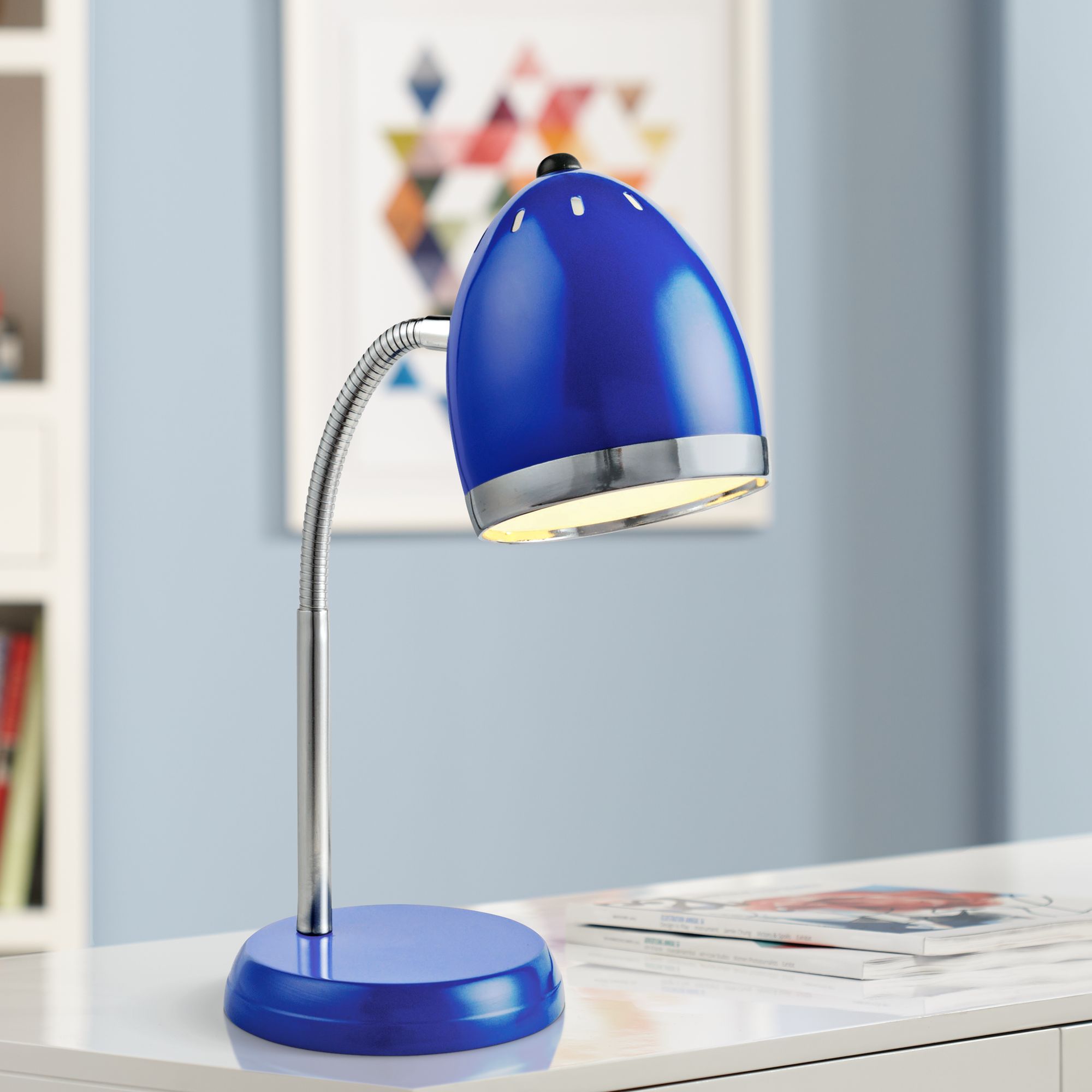Lite Source Zachary Blue and Chrome Gooseneck Desk Lamp