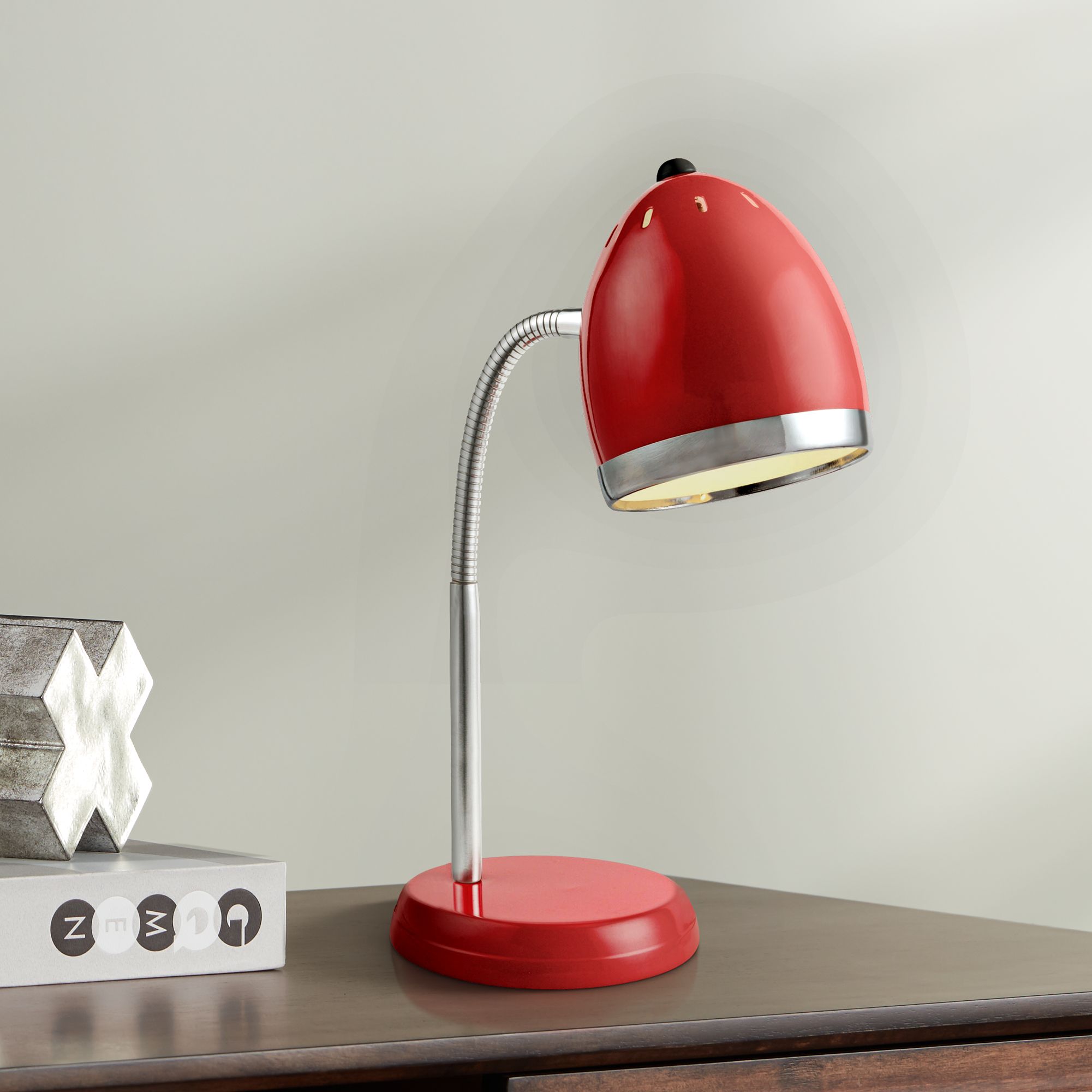 Lite Source Zachary Red and Chrome Gooseneck Desk Lamp