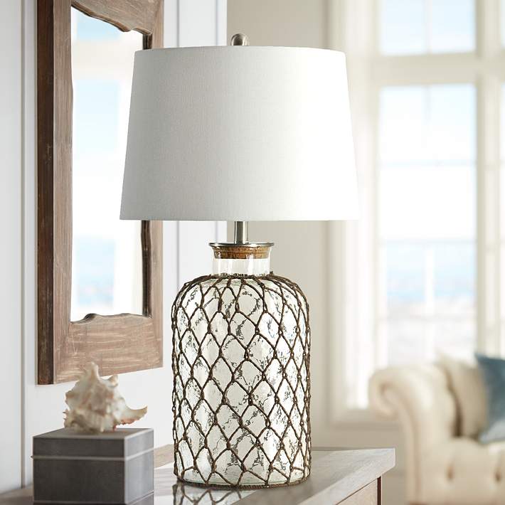 Seeded Glass Table Lamp With Netting, Clear Seeded Glass Table Lamp