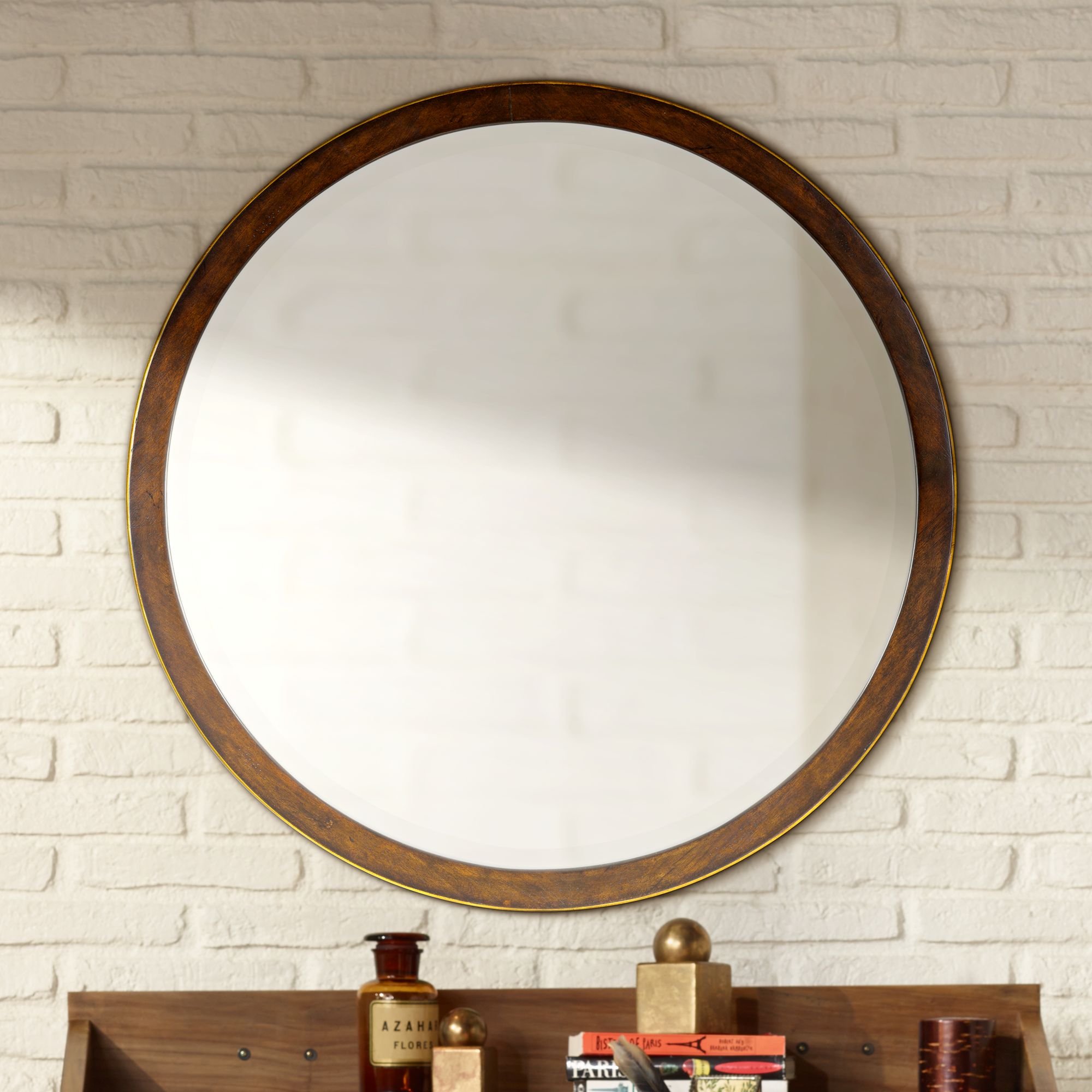 Cooper Classics Daniel 34" Round Wood Wall Mirror