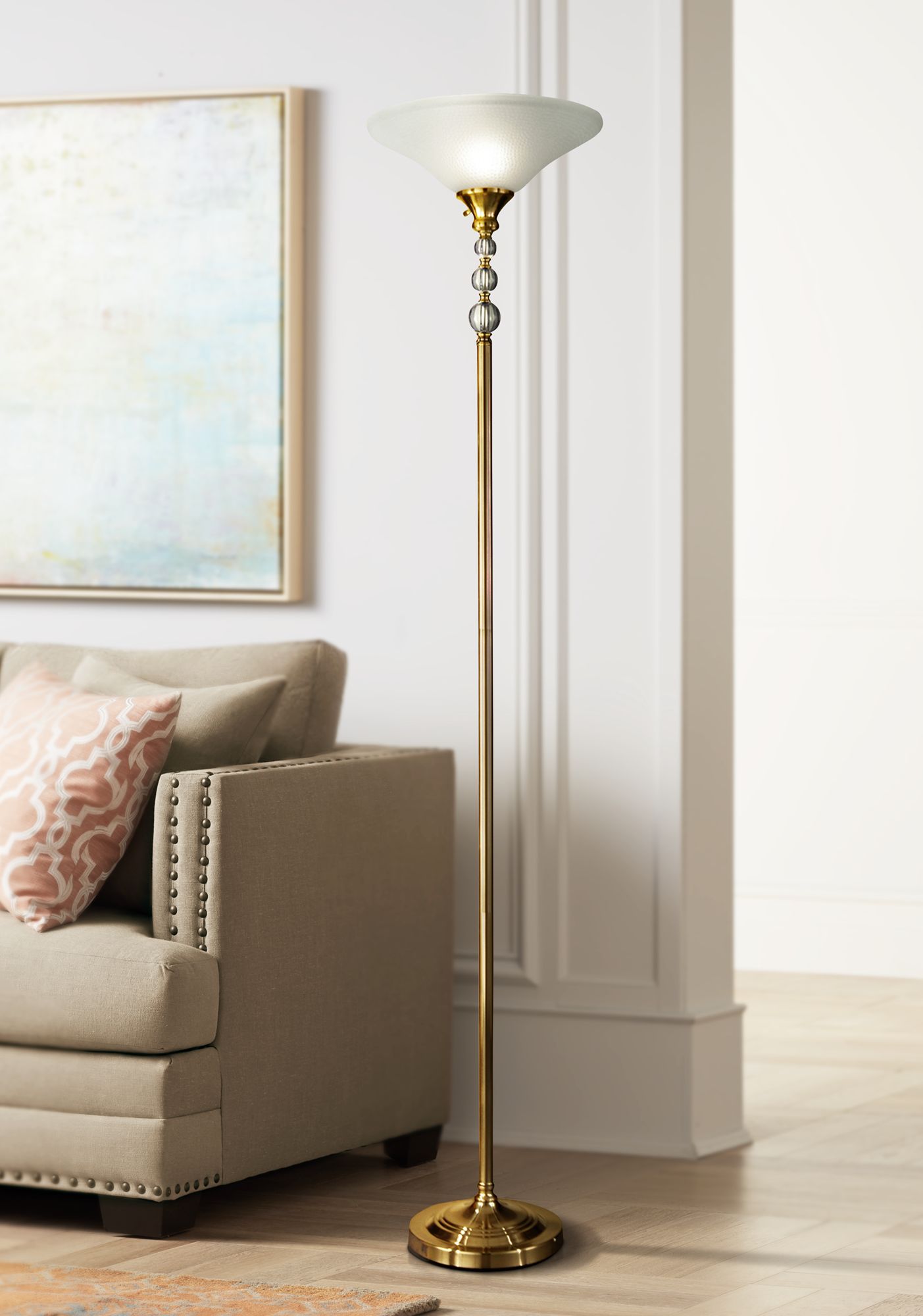 Dale Tiffany Optic Antique Brass Torchiere Floor Lamp