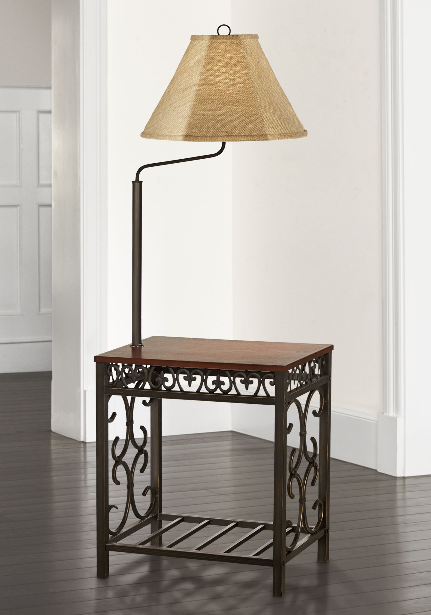 table with lamp attached