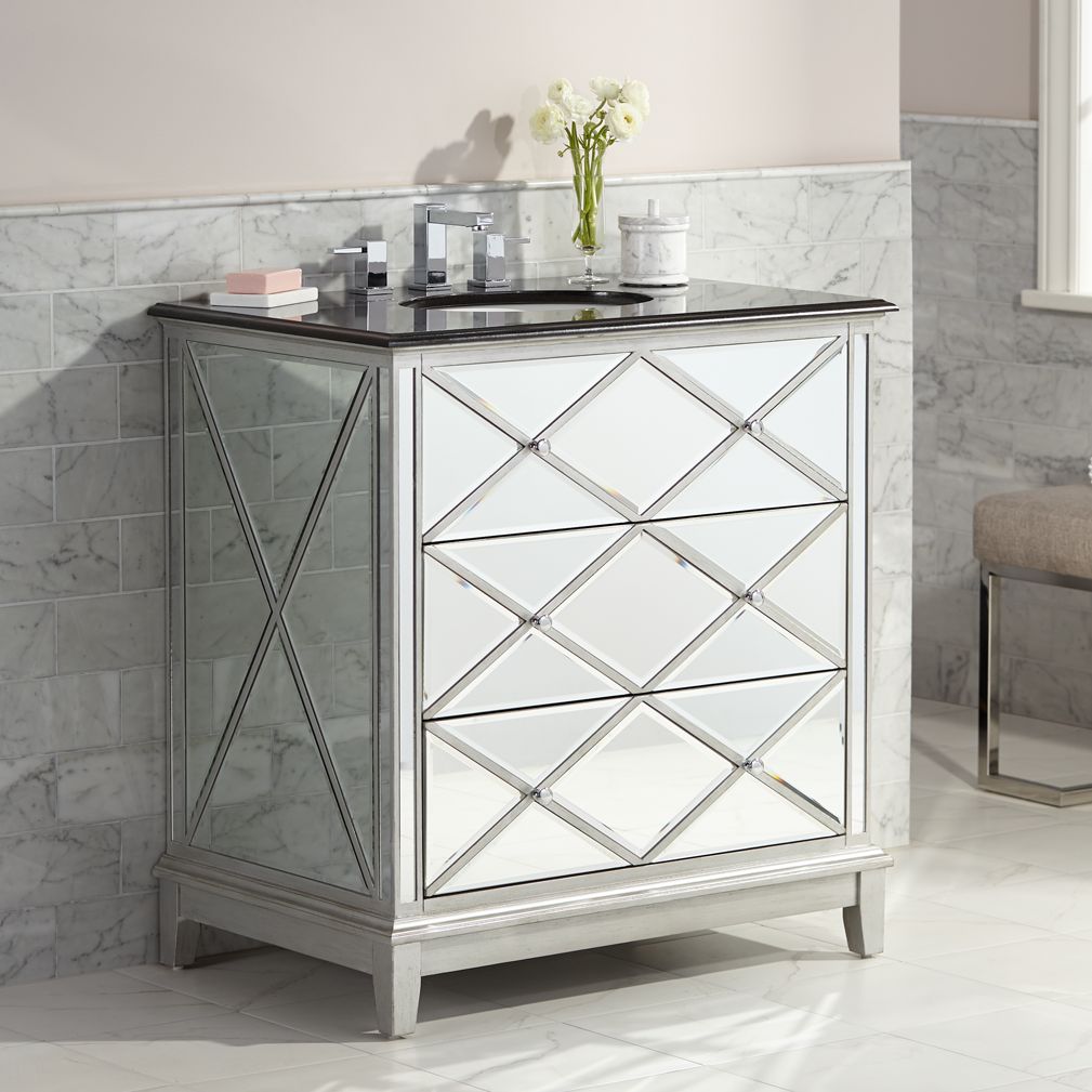 Criss Cross Mirrored 34" Wide Single Sink Vanity