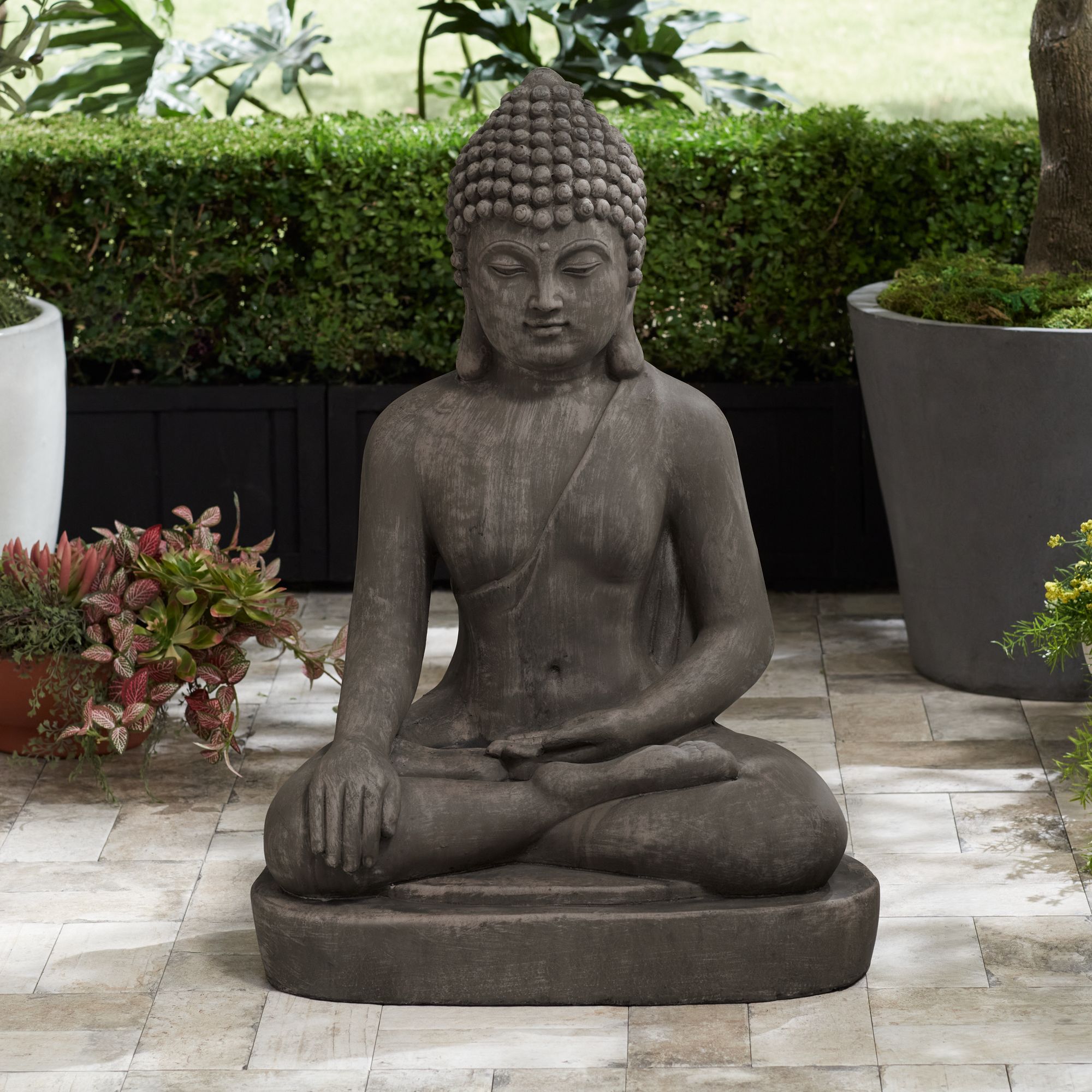 Sitting Buddha 29 1/2" High Light Sandstone Outdoor Statue