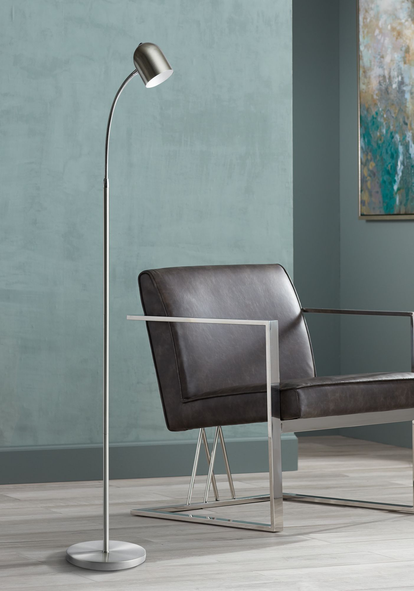 Noah Satin Chrome Metal LED Floor Lamp