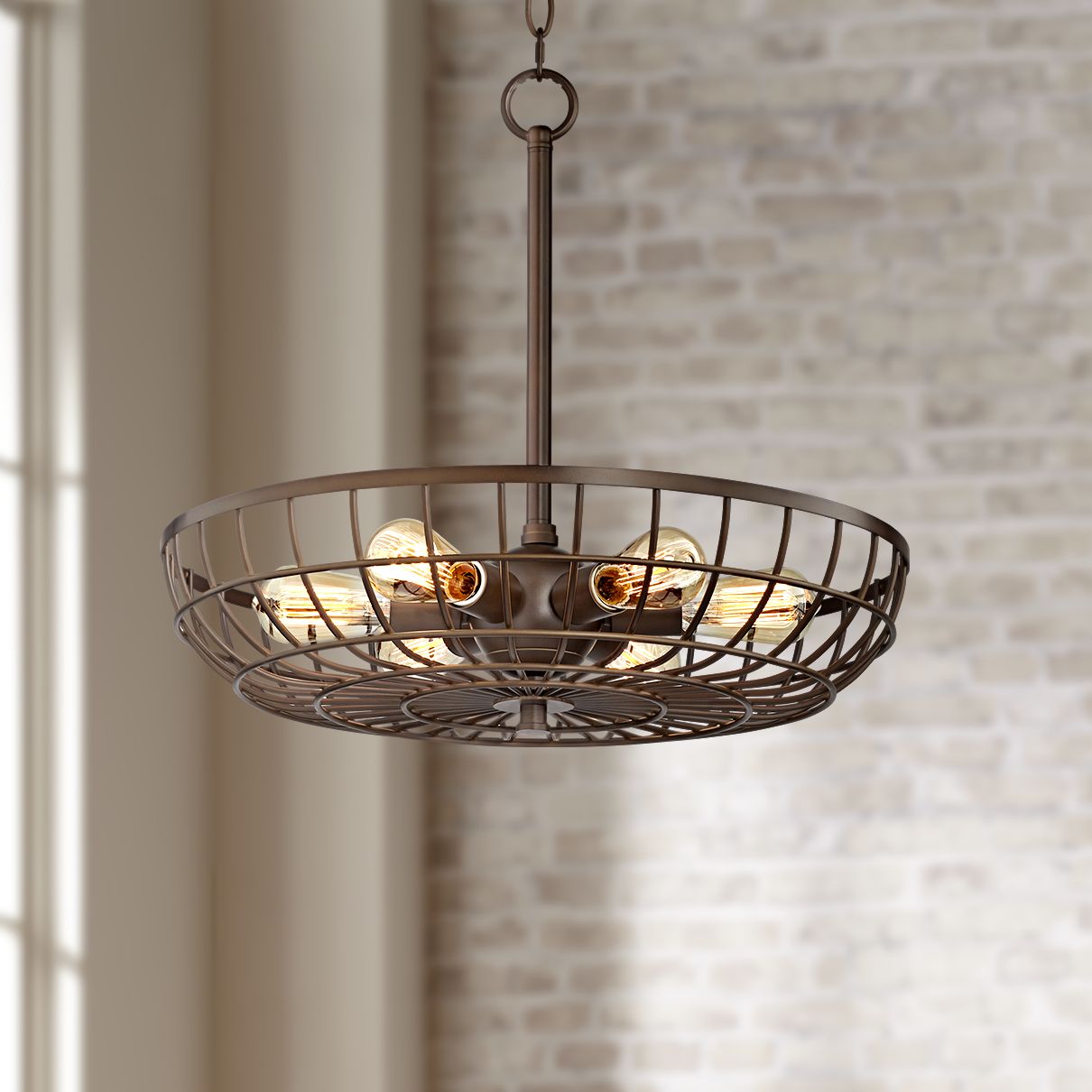 Crane 22" Wide Oil-Rubbed Bronze 6-light Cage Basket Pendant