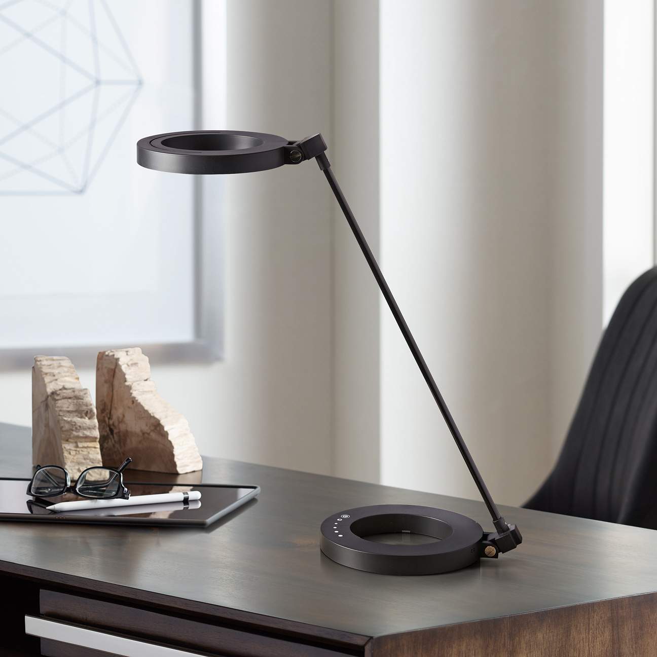 Dillon Matte Black Ring Modern LED Desk Lamp - #60E40 | Lamps Plus