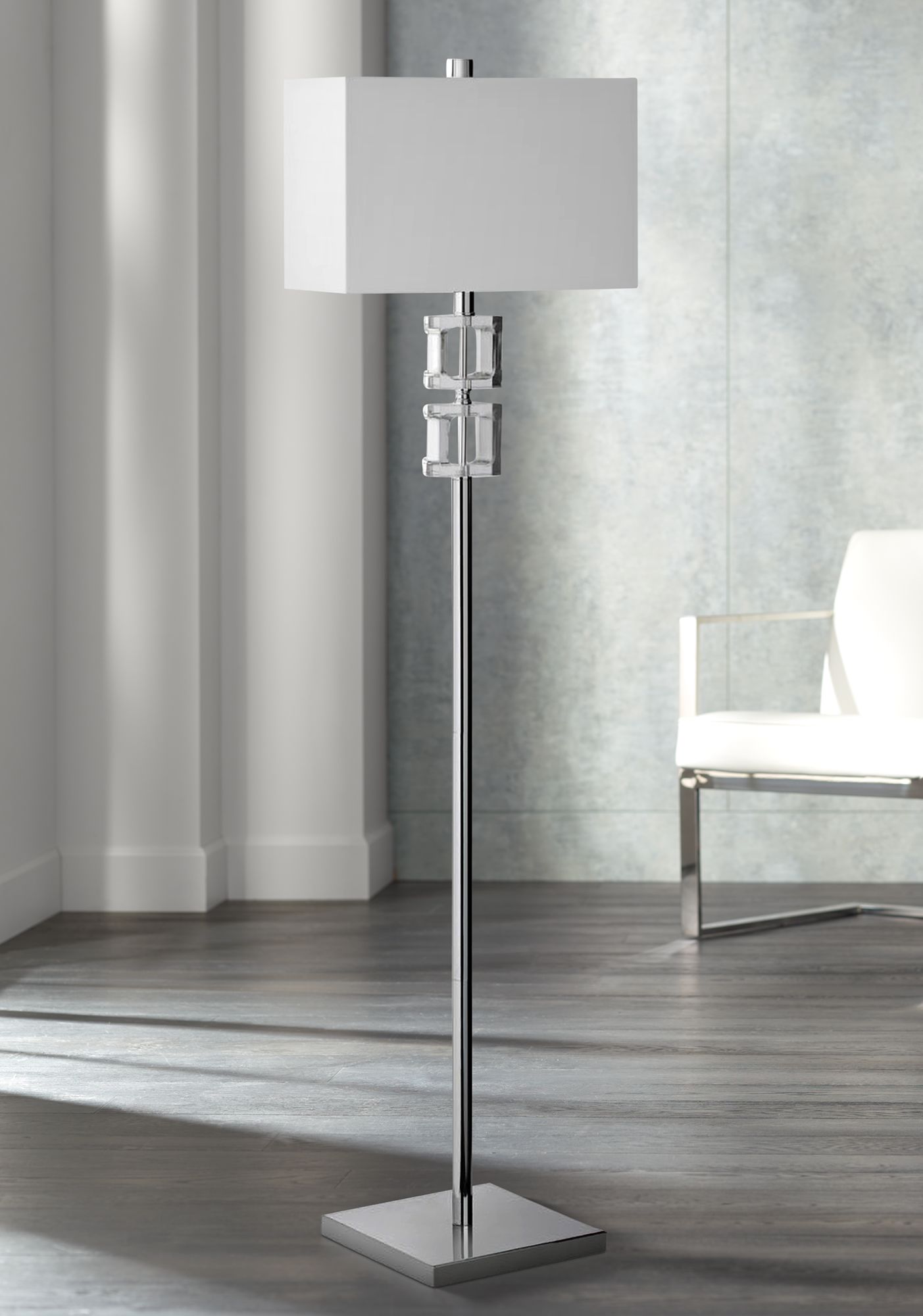 Caroline Polished Chrome Floor Lamp with Square Glass 60E77 Lamps Plus
