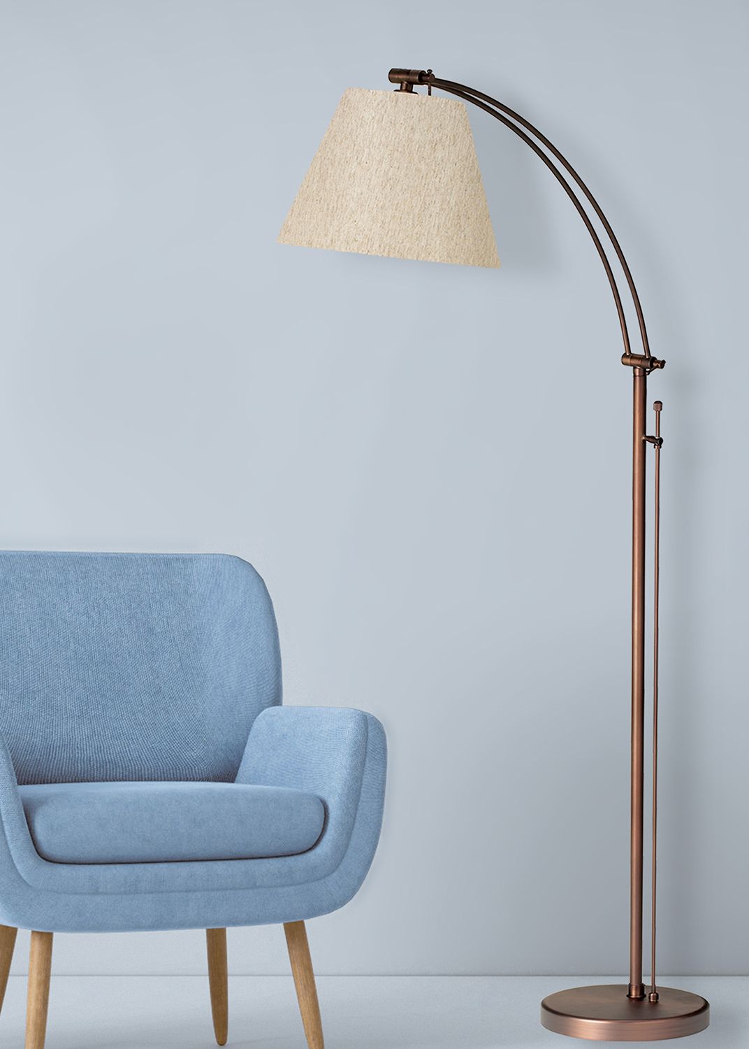 Hyannis Oi Brushed Bronze Adjustable Floor Lamp w/ Flax Shade