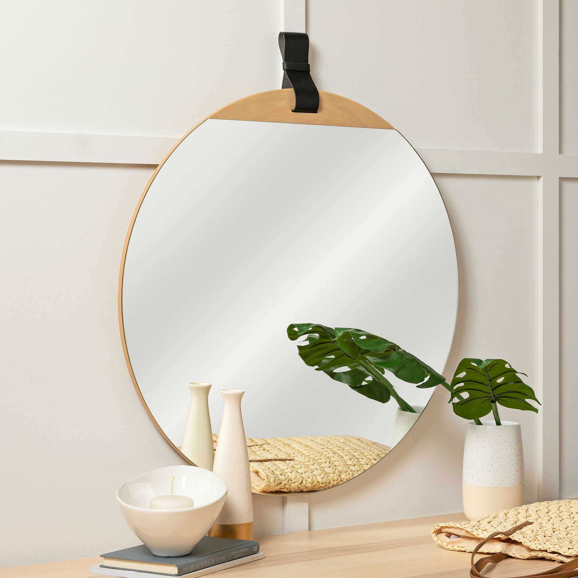 Cooper Classics Heppner Natural Wood 30" Round Wall Mirror
