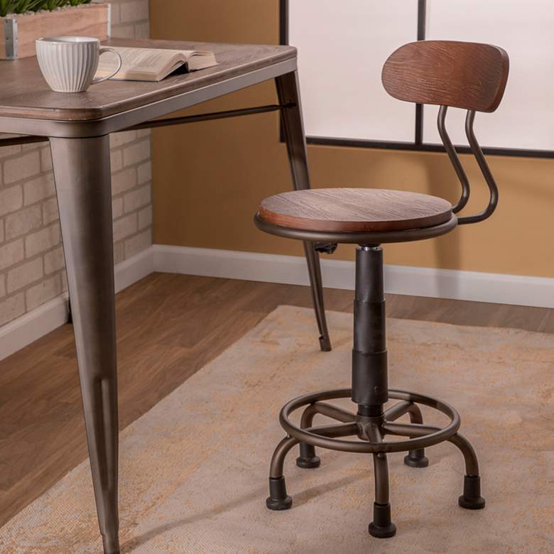 Dakota Antique Metal and Espresso Wood Adjustable Task Chair