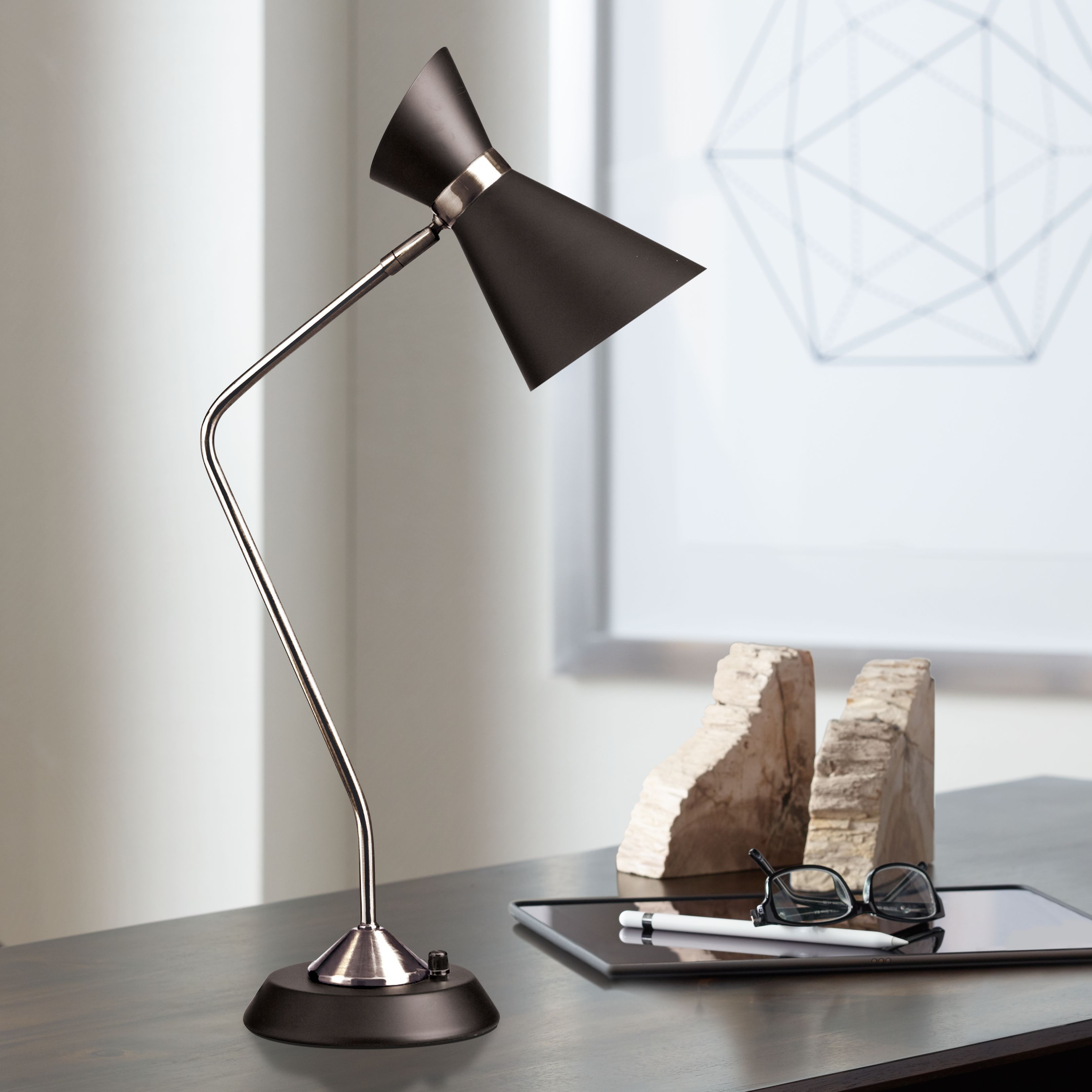 Emery Polished Chrome and Matte Black Desk Lamp