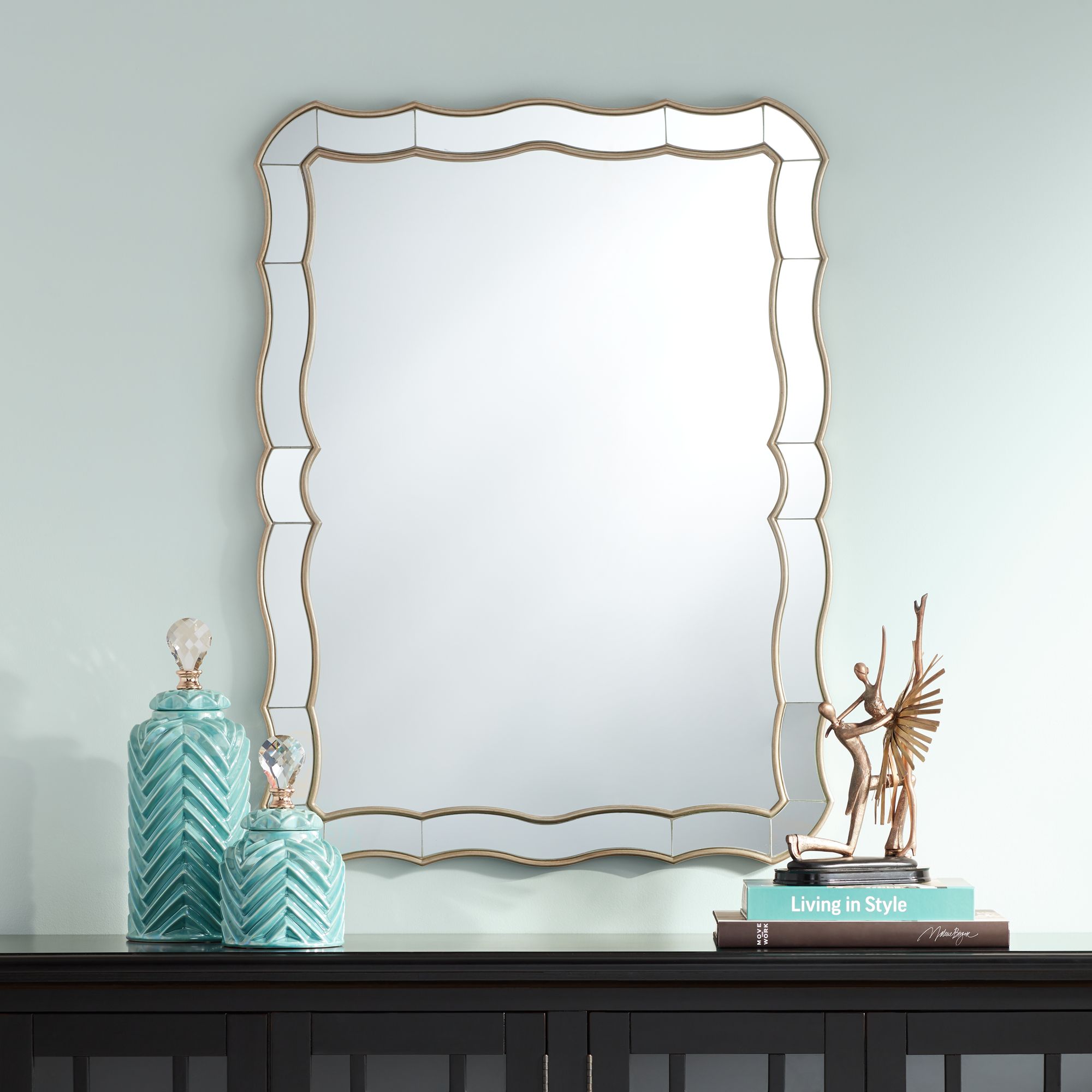 Janessa Antique Silver 30" x 40" Scalloped Wall Mirror