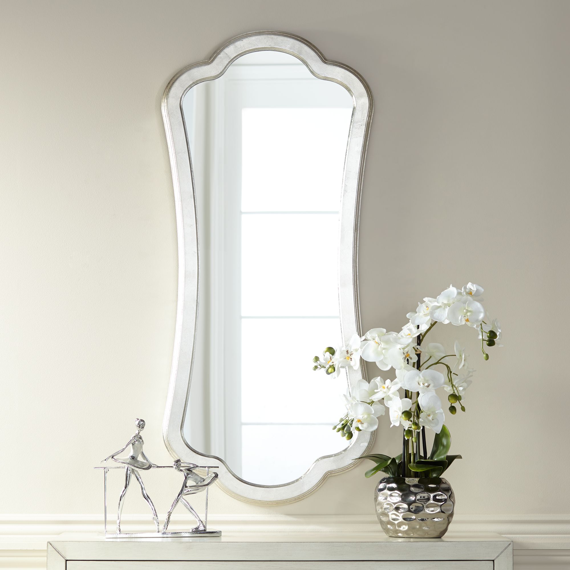 Ryland Silver 19 3/4" x 44" Abstract Shape Wall Mirror