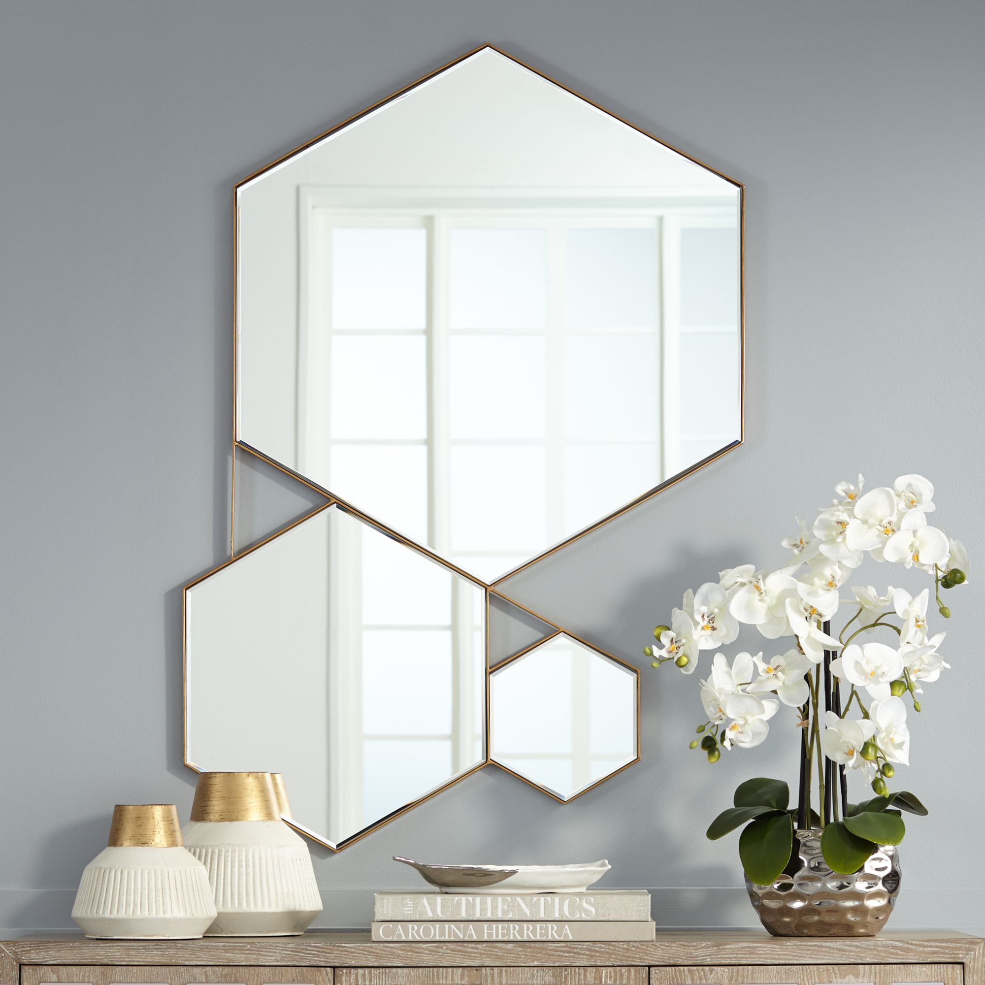 Possini Euro Milani 29" x 42" Gold Geometric Wall Mirror