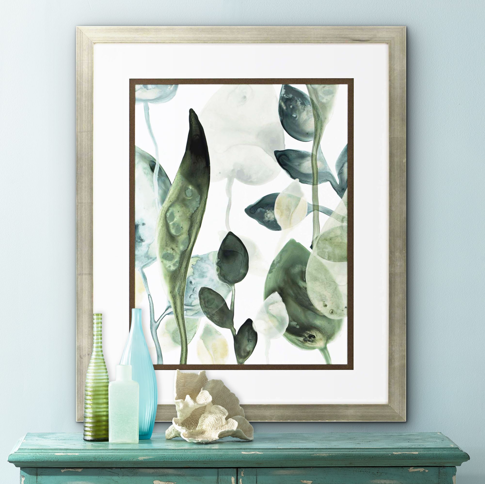 Water Leaves III 34" High Framed Giclee Wall Art