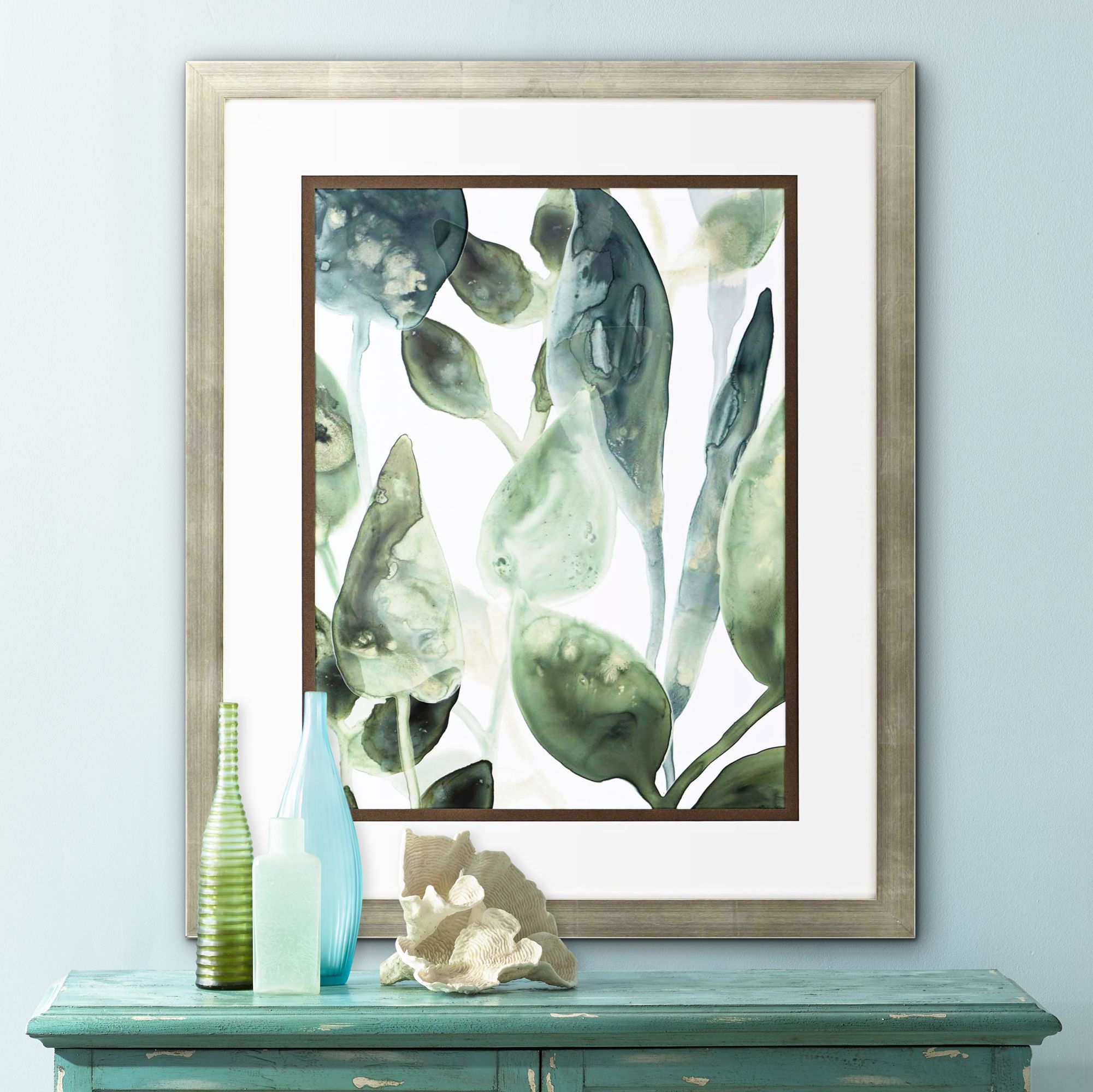 Water Leaves IV 34" High Framed Giclee Wall Art