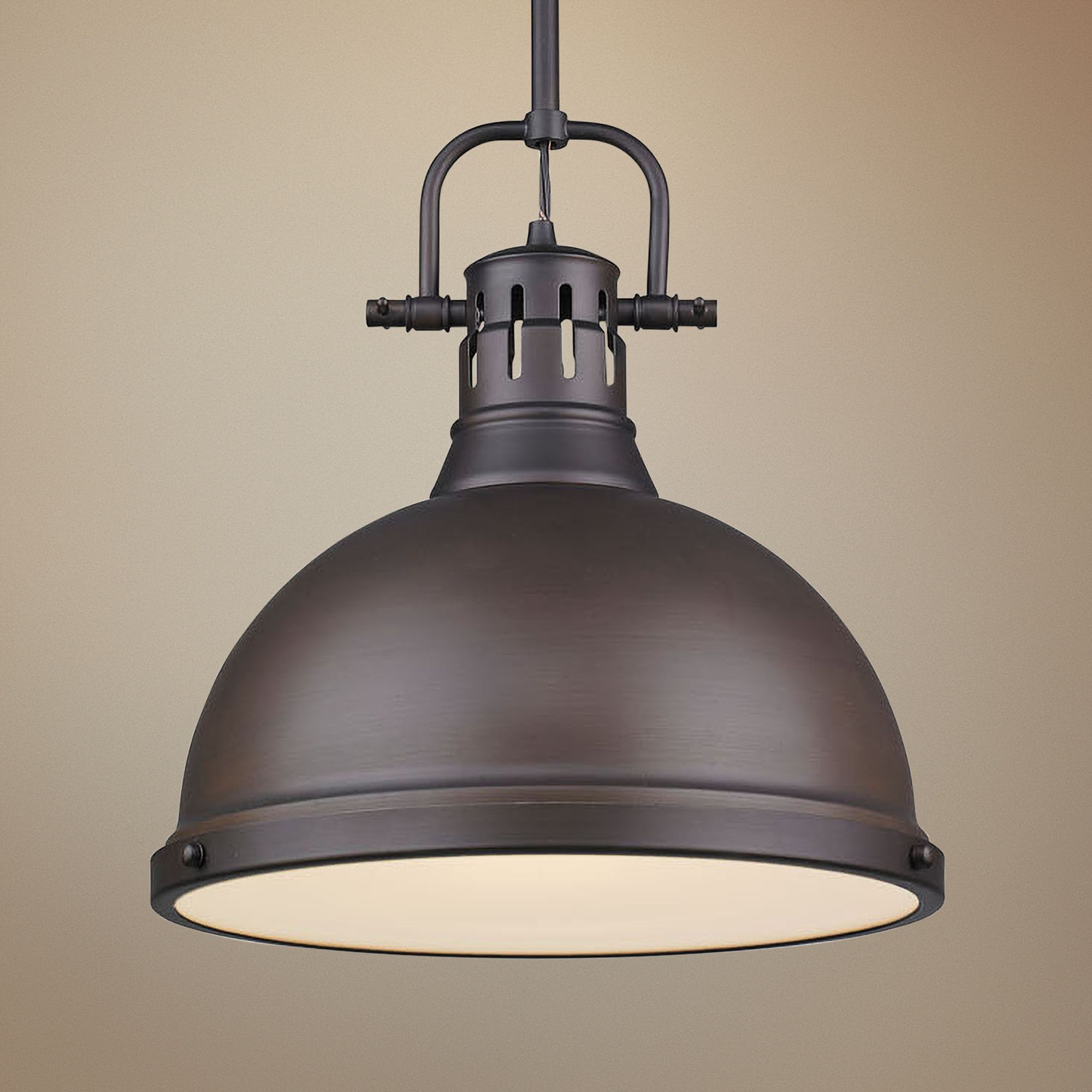 Duncan 14" Wide Rubbed Bronze Pendant Light with Rod 60M04 Lamps Plus