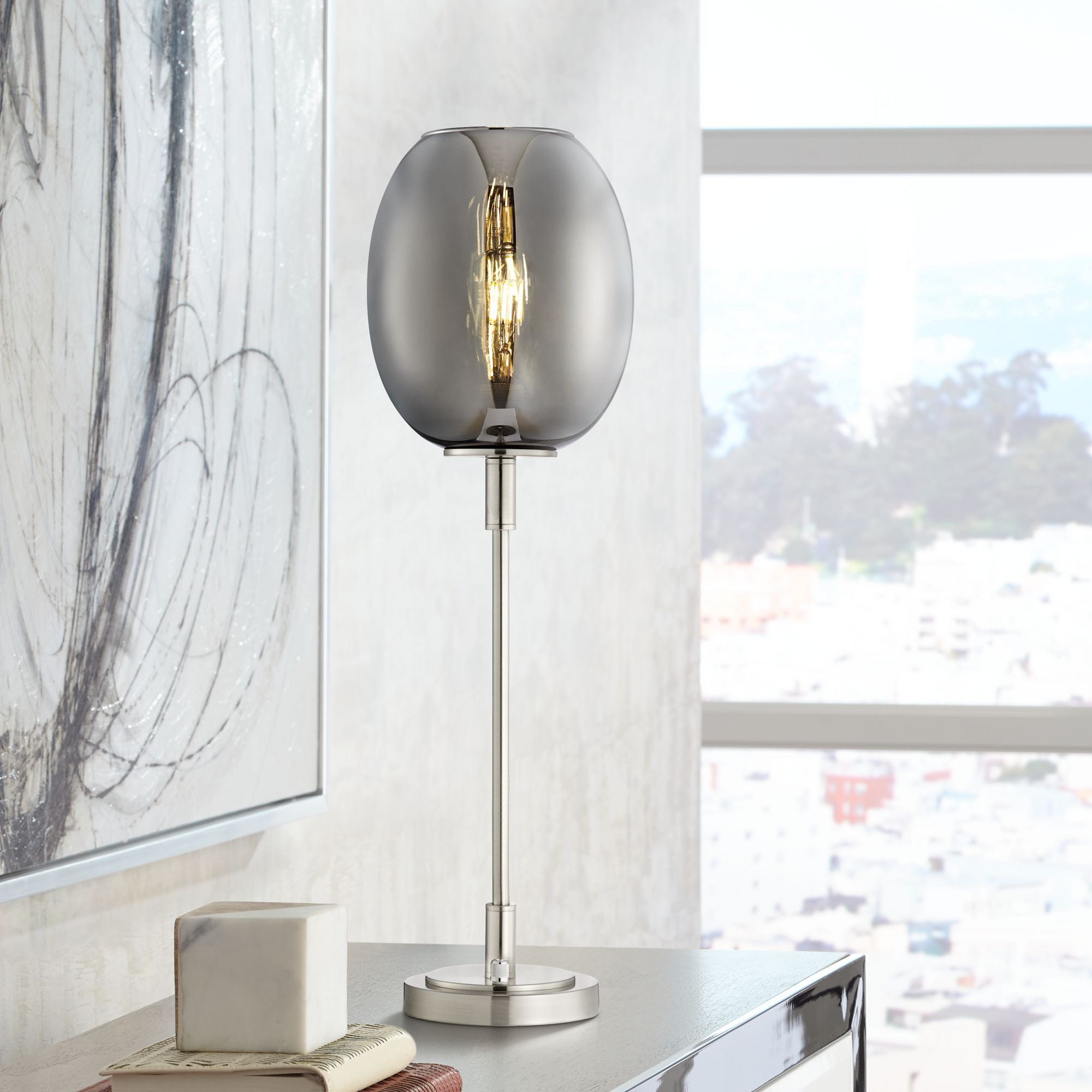 Kathy Ireland Futura Brushed Nickel Uplight Table Lamp