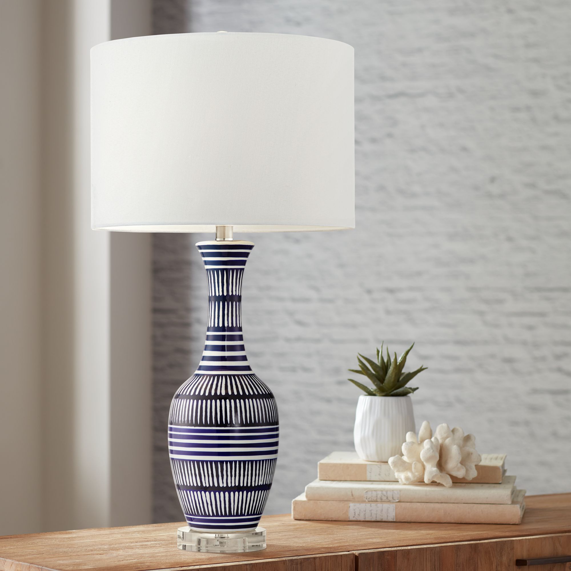 Cleo Dark Blue and White Ceramic Table Lamp