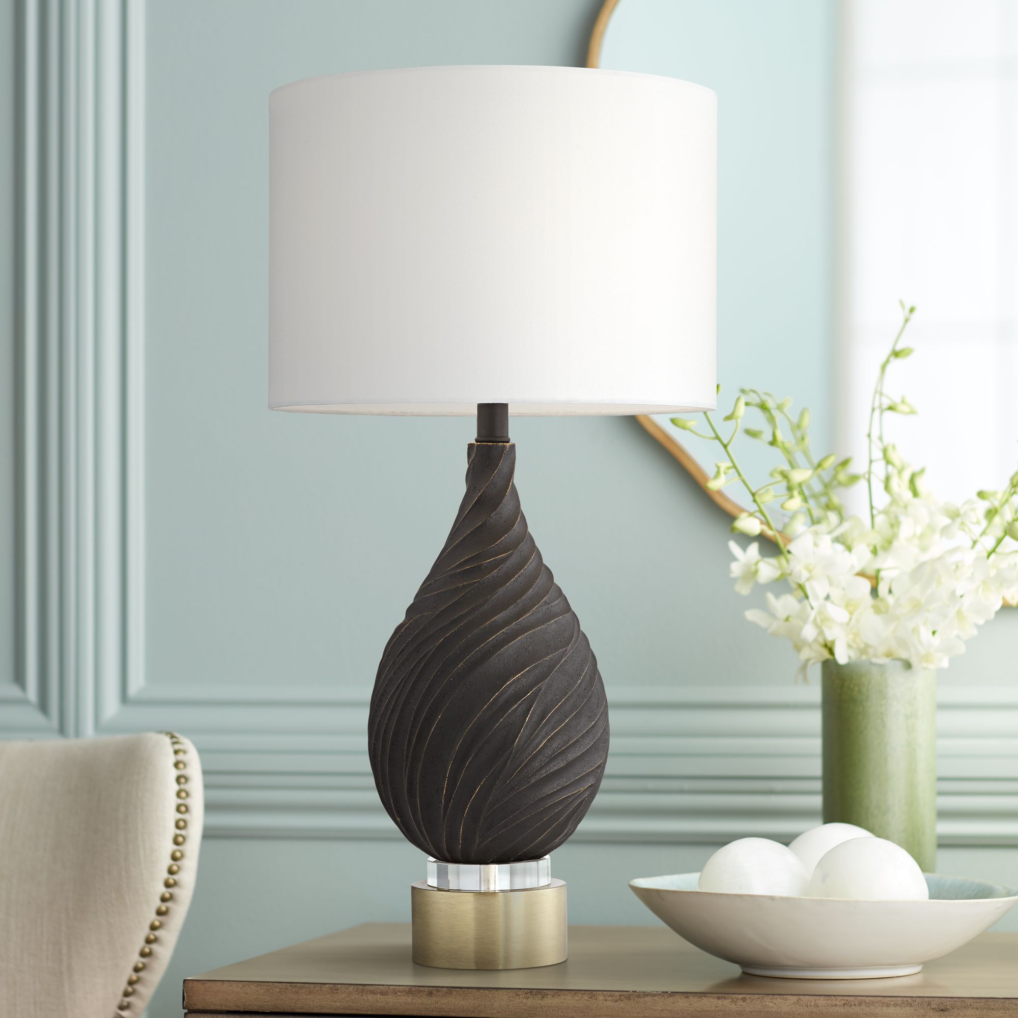 Rosa Black Swirling Textured Table Lamp
