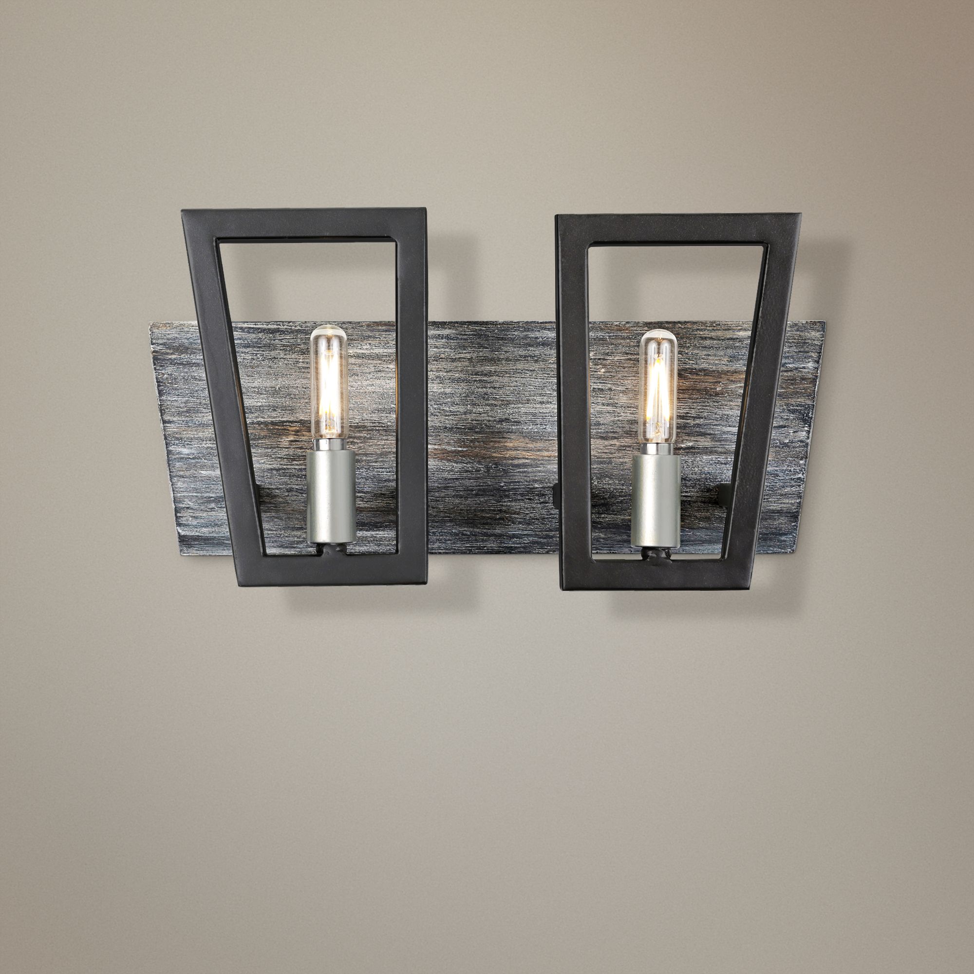 Varaluz Zag 7 1/2"H Black with Gray Wood 2-Light Wall Sconce