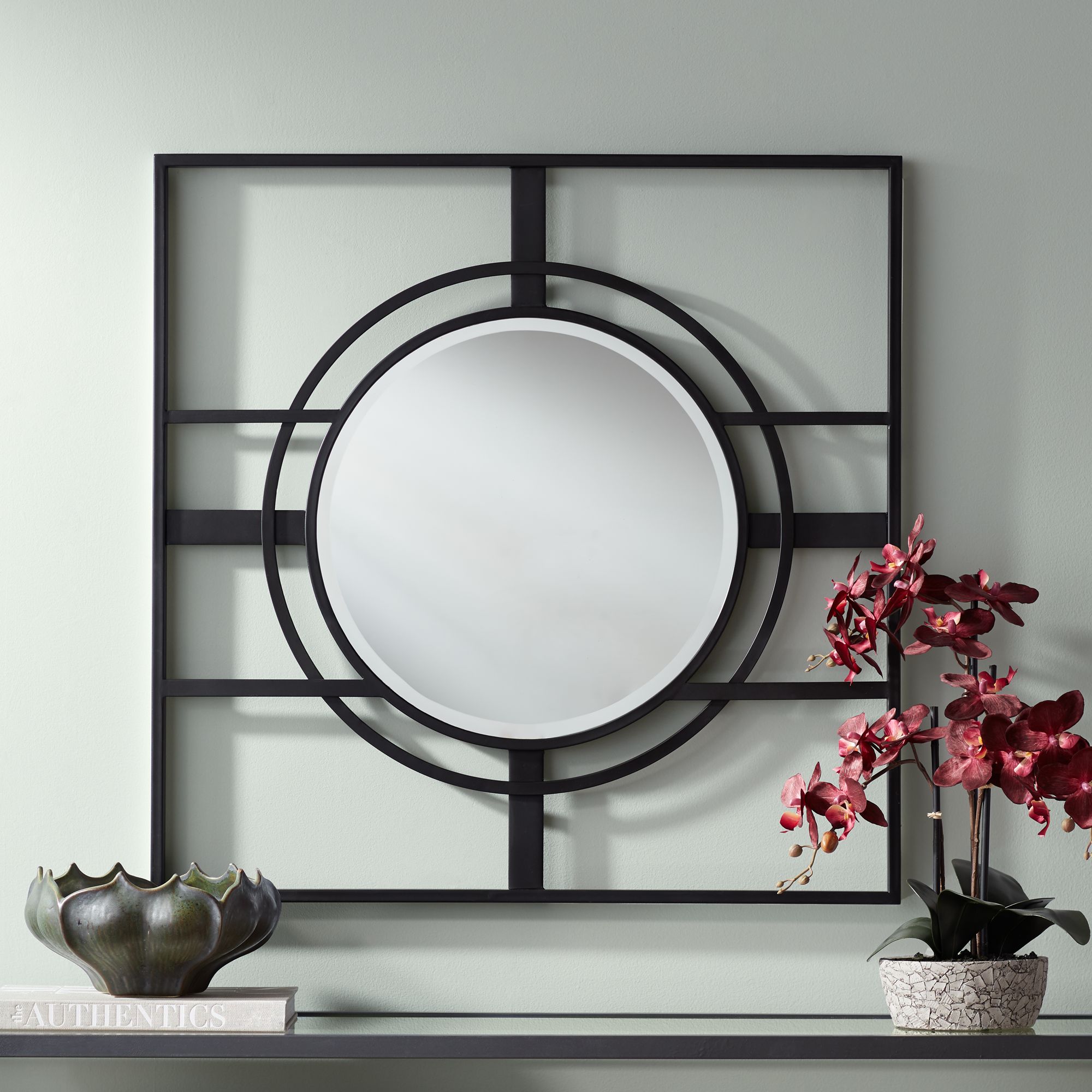 Uttermost Eric Black 34" Square Openwork Wall Mirror