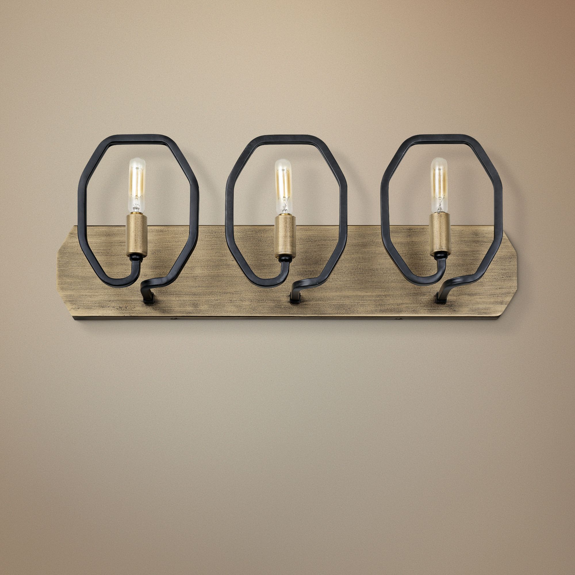 Hexagono 22" Wide 3-Light Havana Gold and Carbon Bath Light