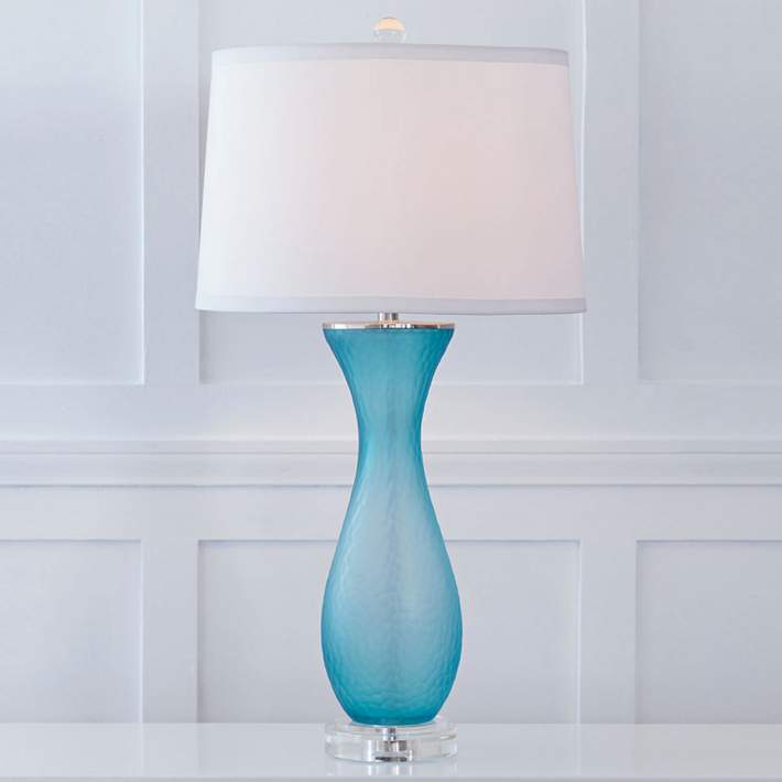 Port 68 Lakeview Blue Glass Table Lamp, Frosted Glass Table Lamp