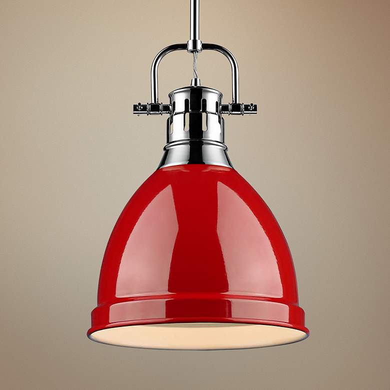 Duncan 9&quot; Wide Chrome and Red Mini Pendant with Rod
