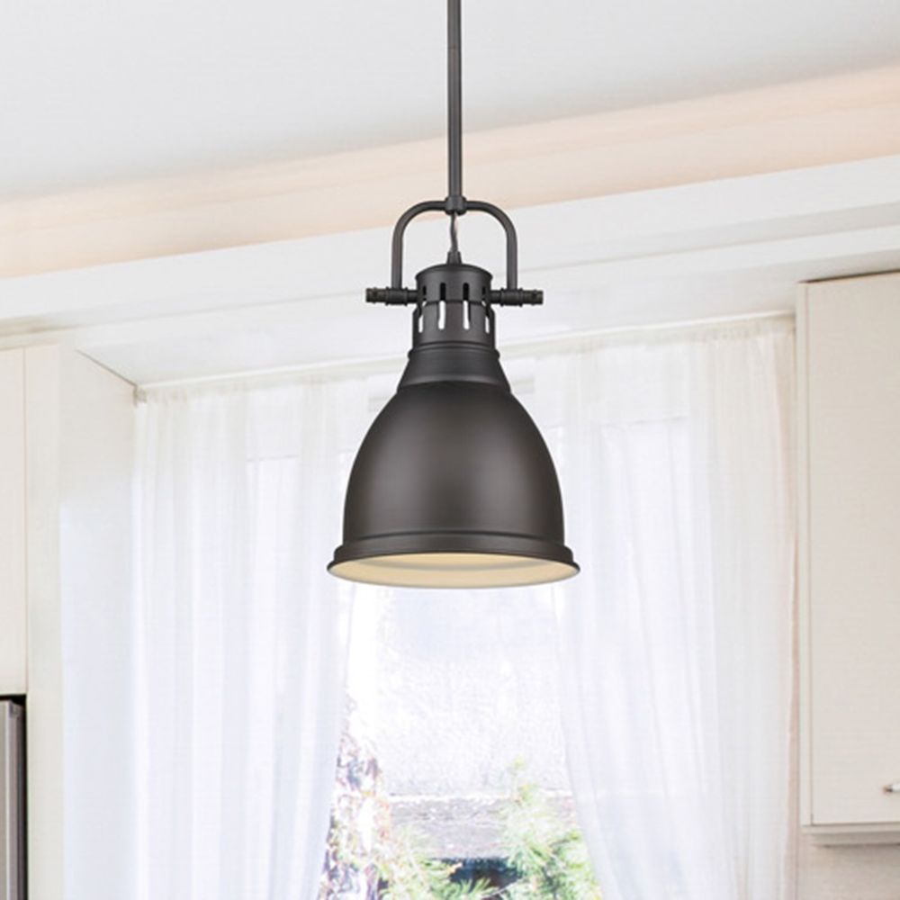Duncan 9" Wide Rubbed Bronze Mini Pendant with Rod