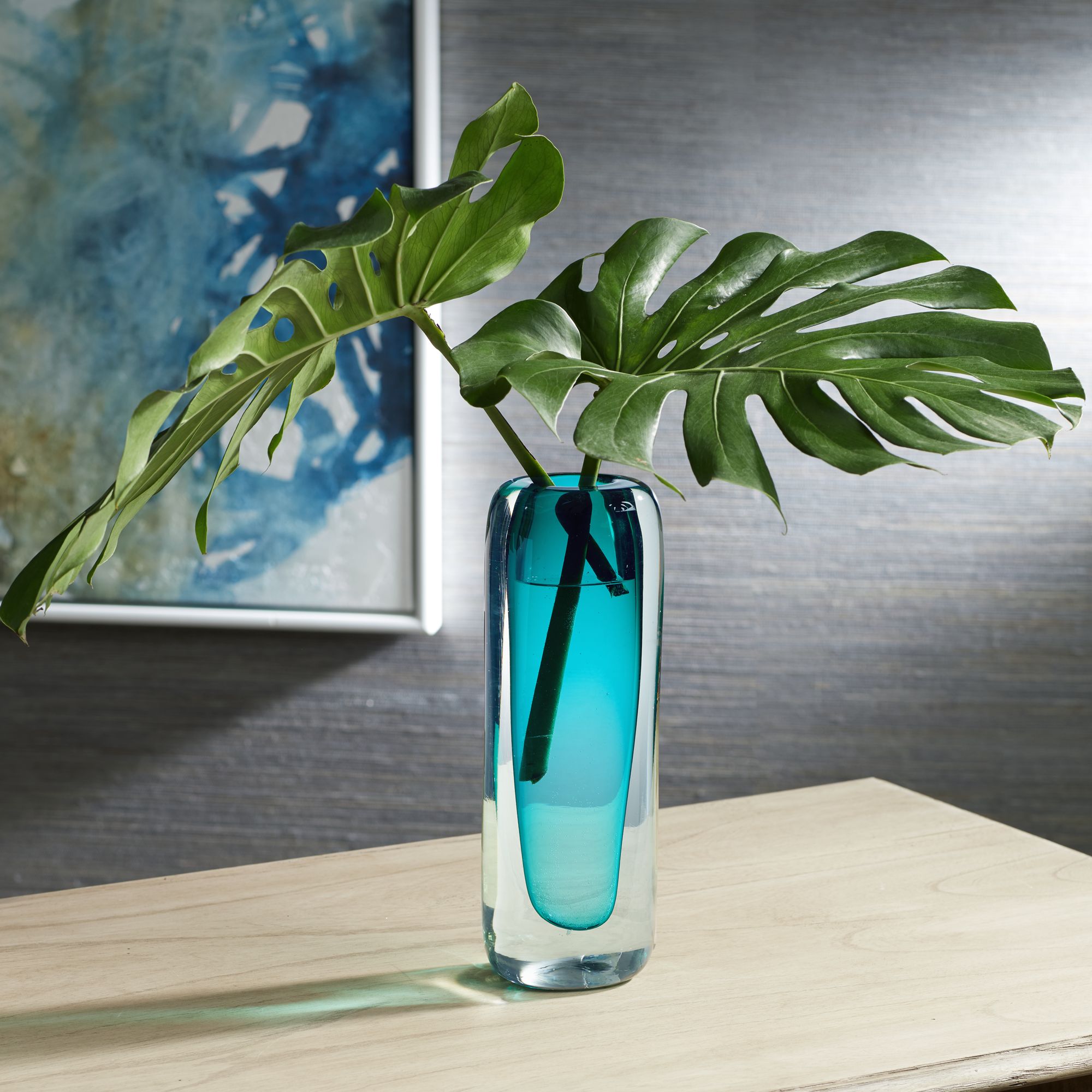Tia 13" High Dark Teal Modern Glass Vase