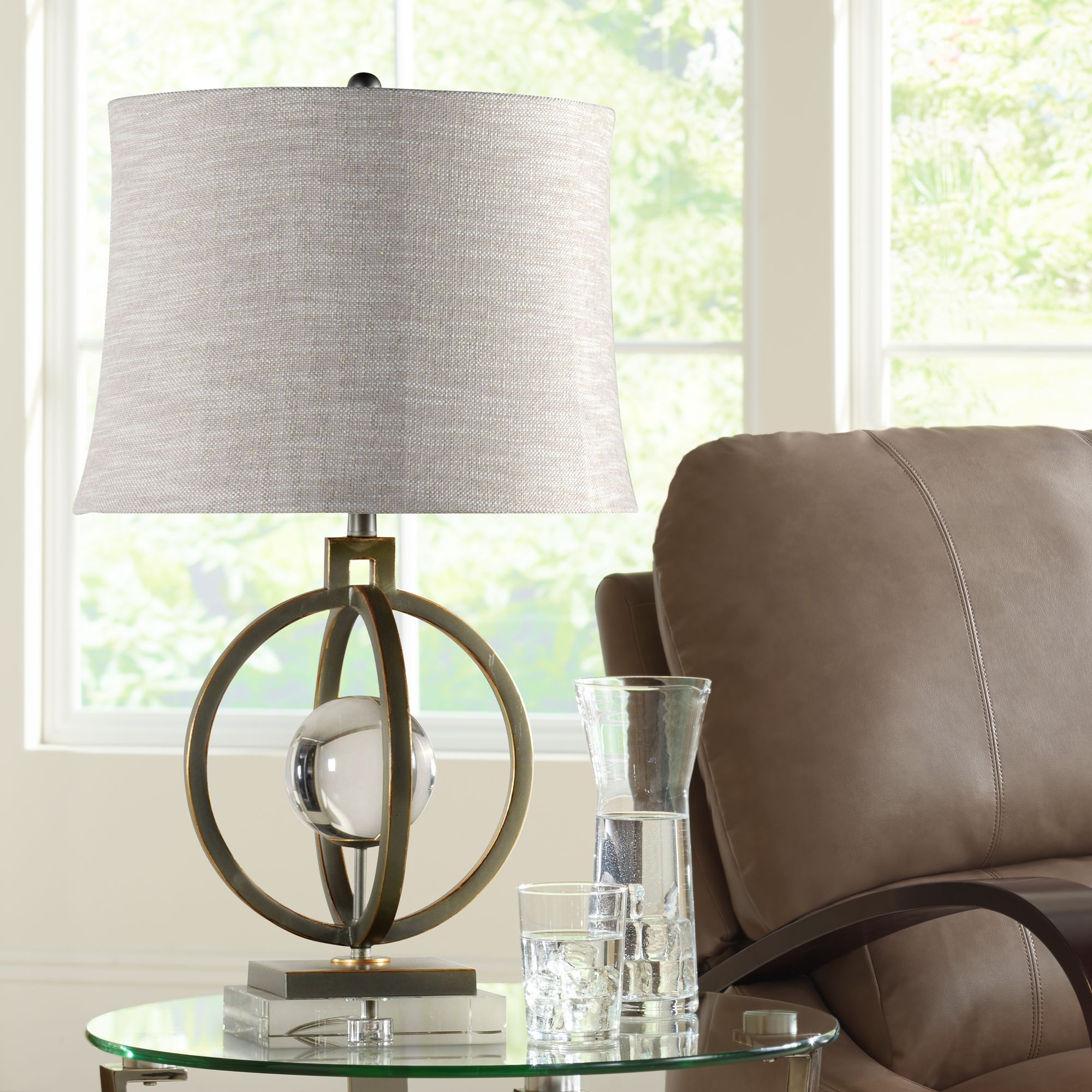 Paris Tin And Gold Metal Table Lamp with Taupe Fabric Shade