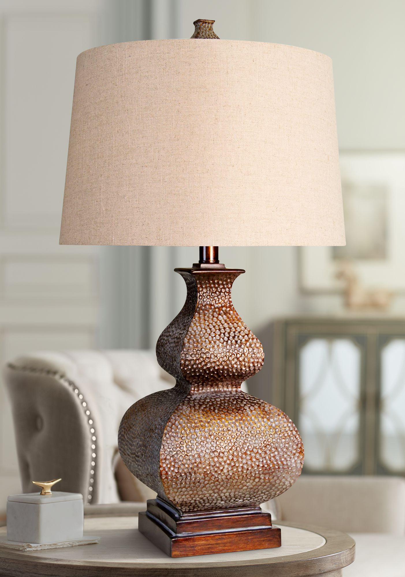 Berkshire Brown Table Lamp with White Hardback Fabric Shade