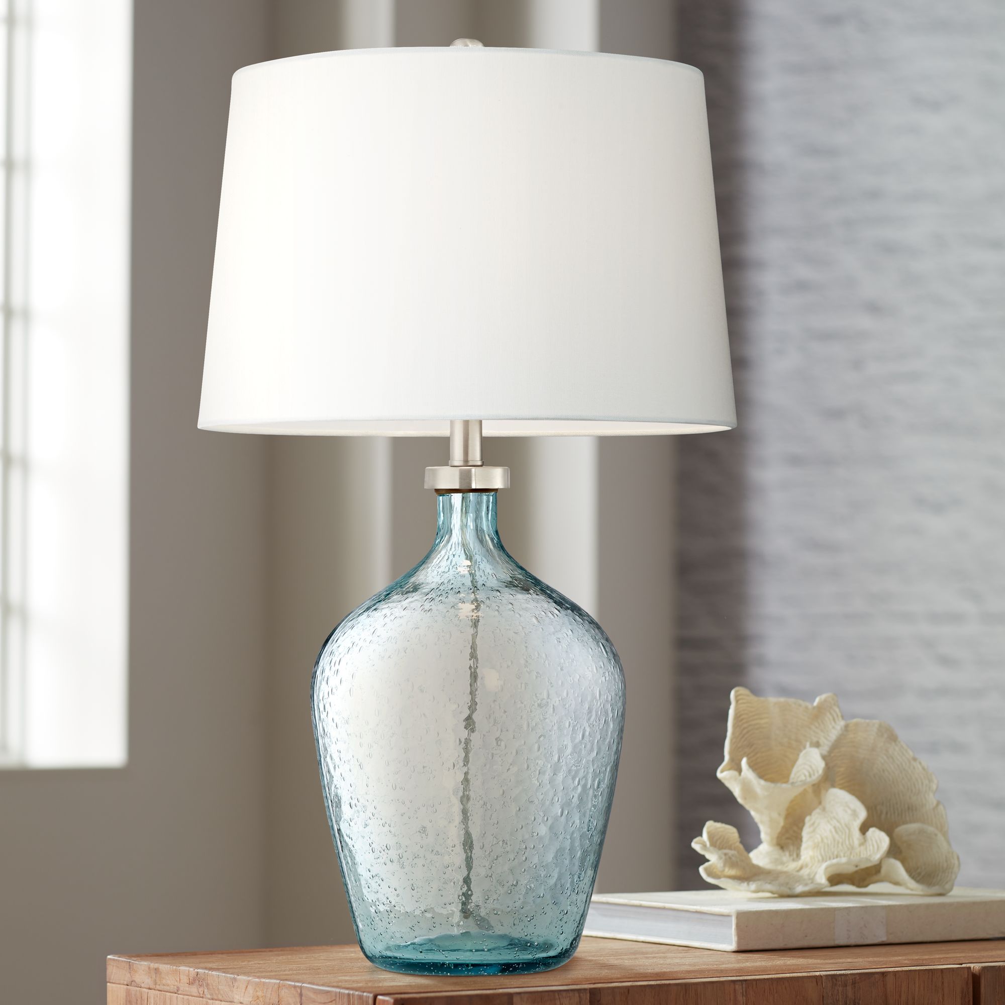 Ocean Breeze Clear Blue-Sea Bubble Glass Table Lamp