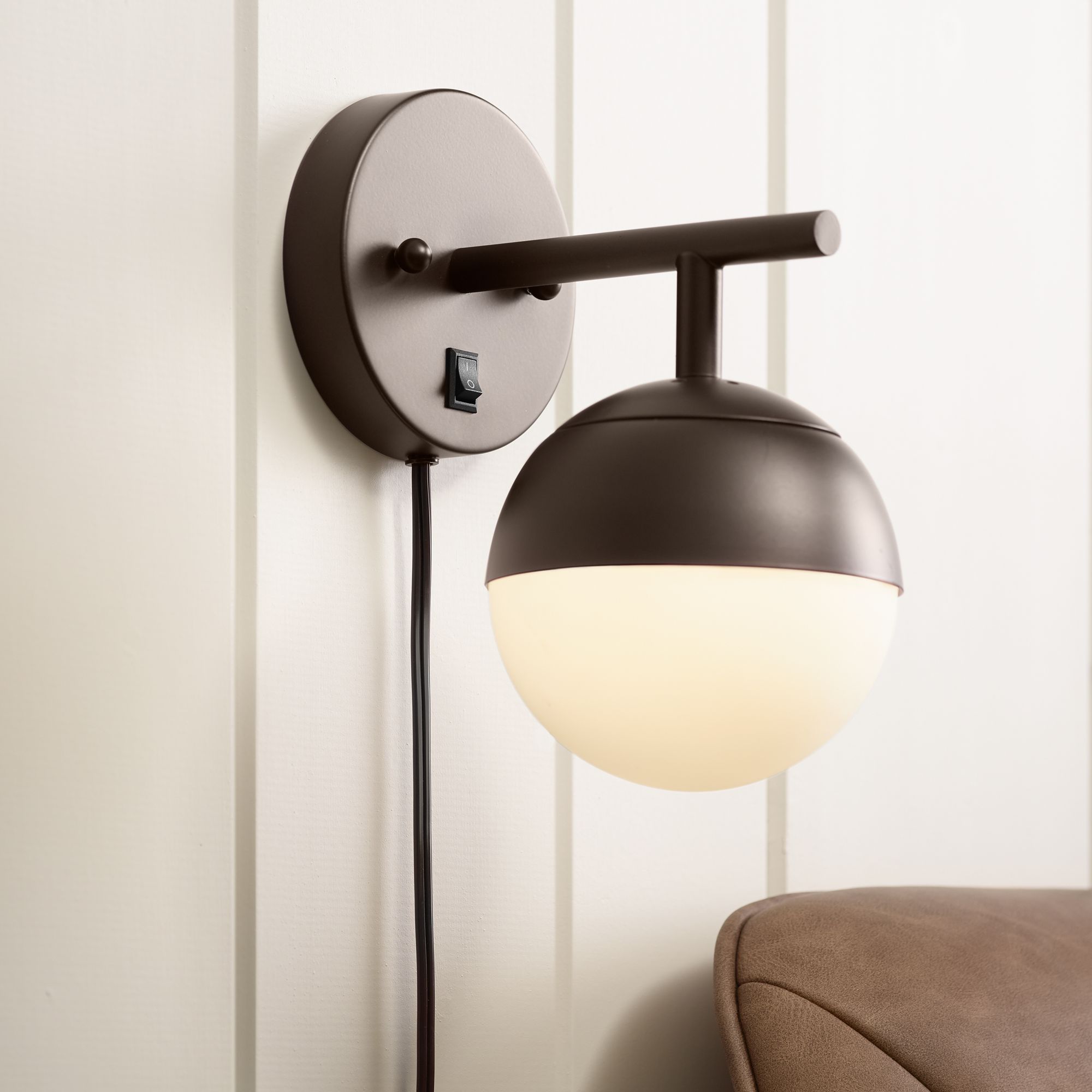 Luna Frosted Glass Bronze Globe Pin-Up Wall Lamp
