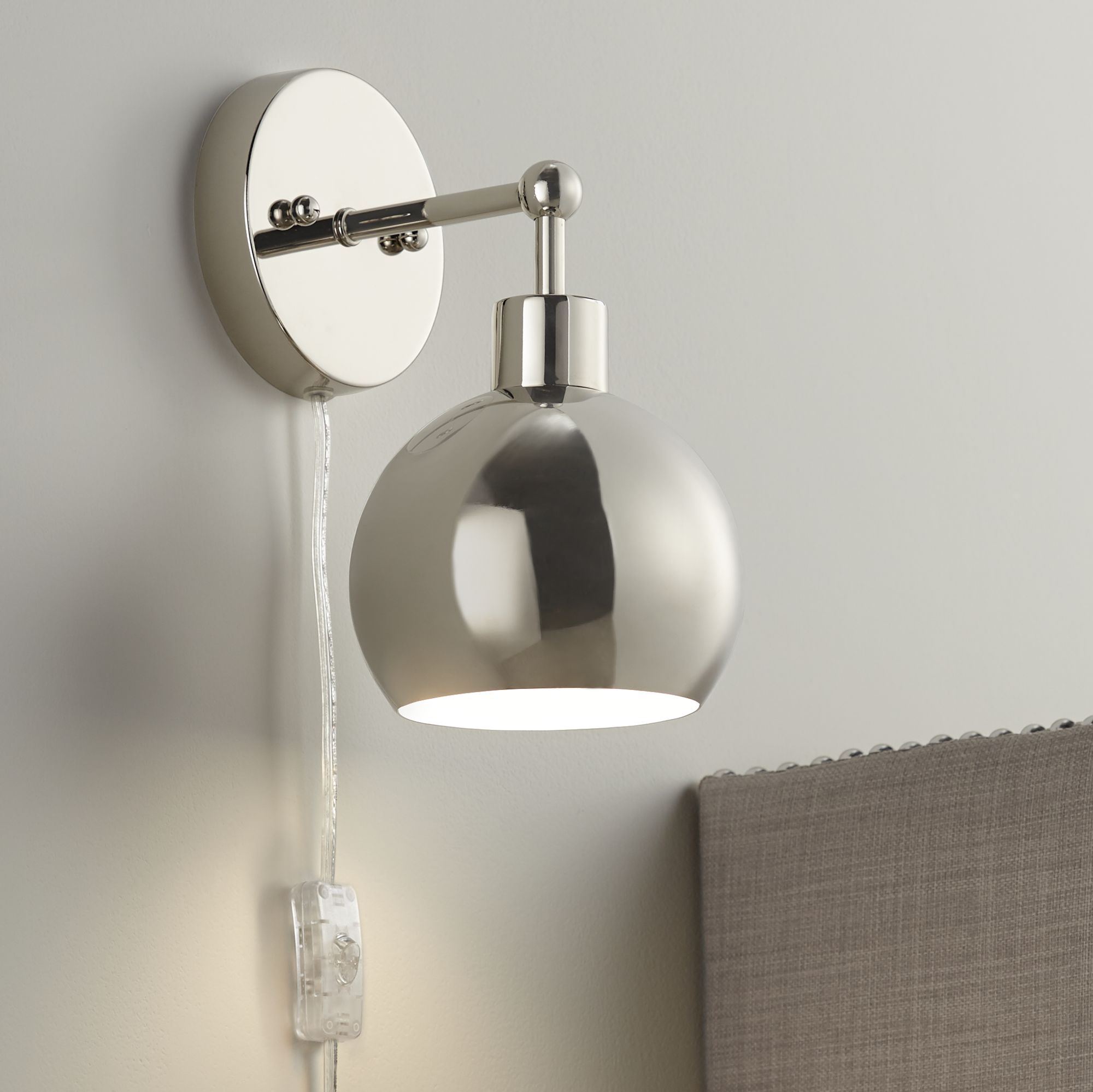 Possini Euro Cory Polished Nickel Orb Down Light Wall Lamp