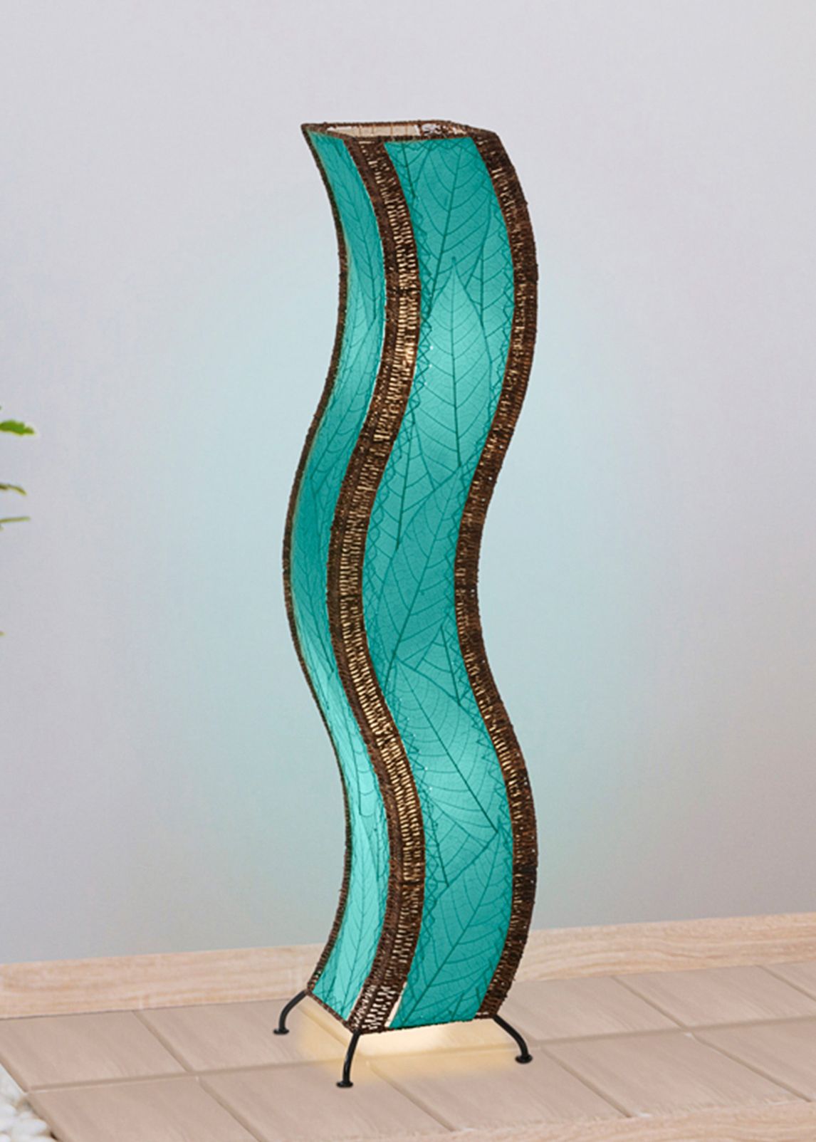 Eangee Wave Sea Blue Cocoa Leaves Large Tower Floor Lamp