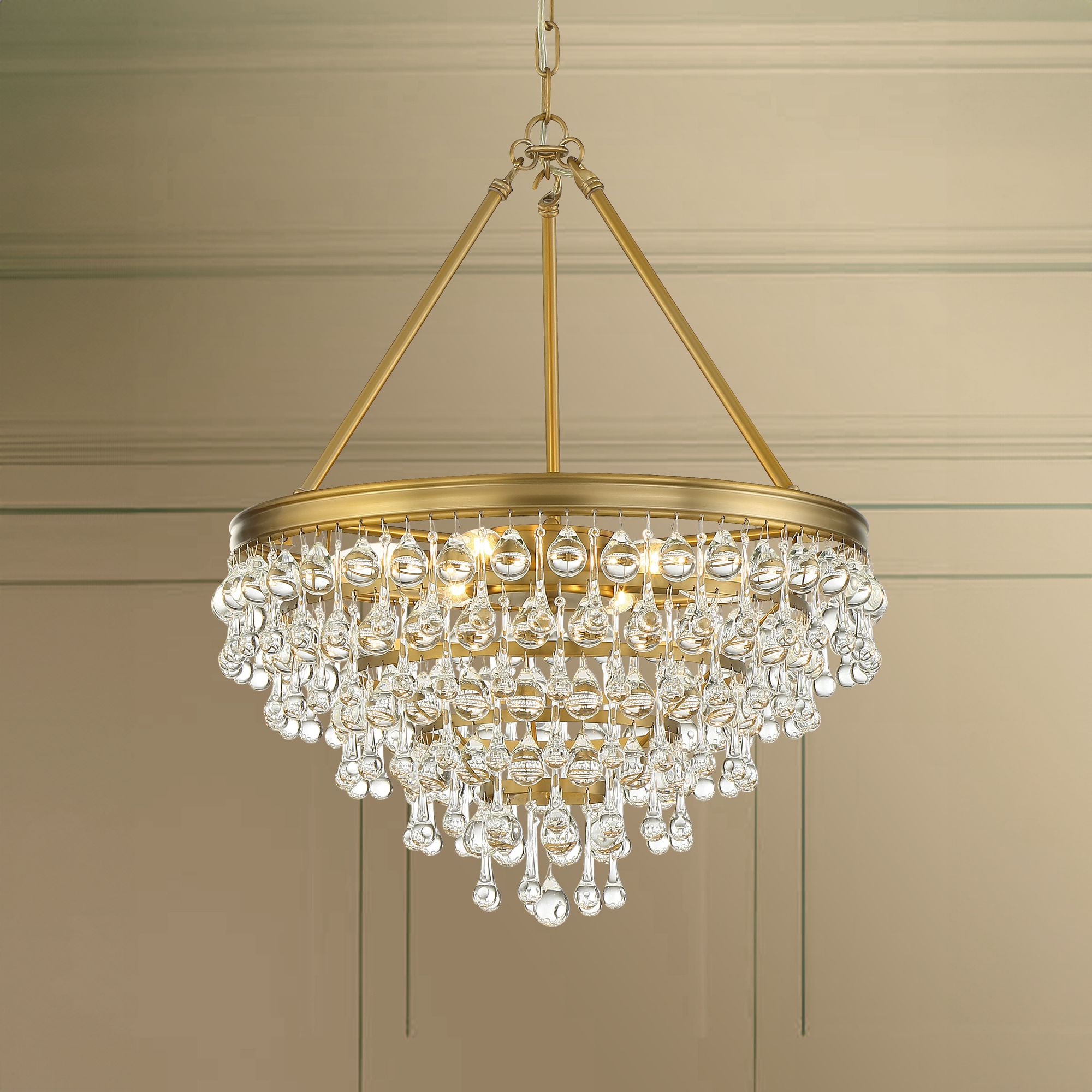 Calypso 20"W Vibrant Gold and Crystal Teardrop Chandelier