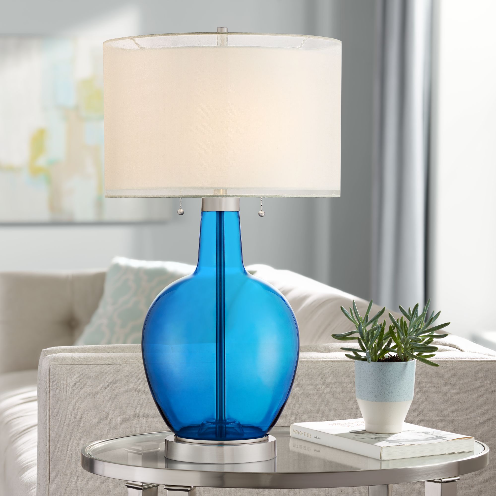 Possini Euro Natalie Blue Glass Gourd Table Lamp