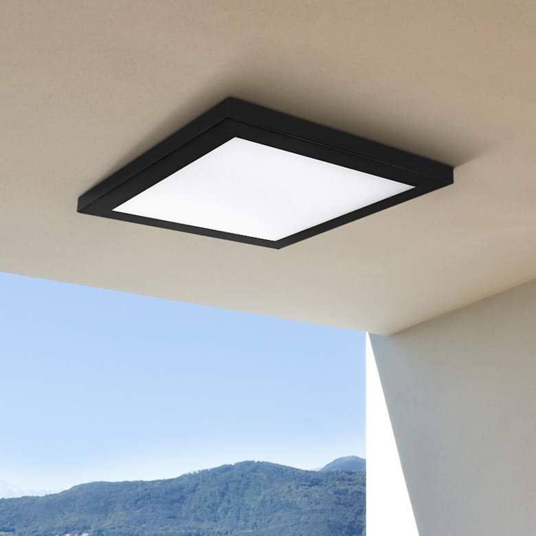 Platter 13" Square Black LED Outdoor Ceiling Light ...