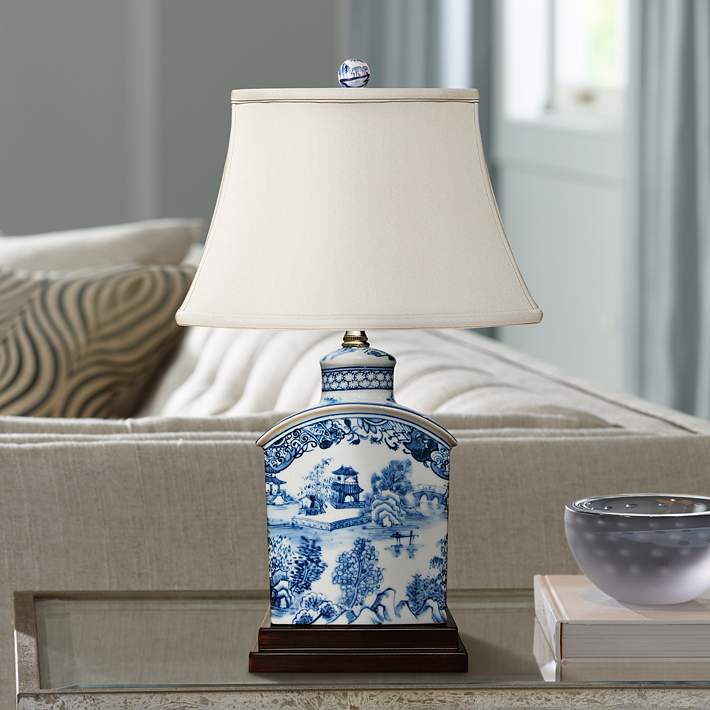 White Porcelain Tea Jar Table Lamp, Blue And White Table Lamps
