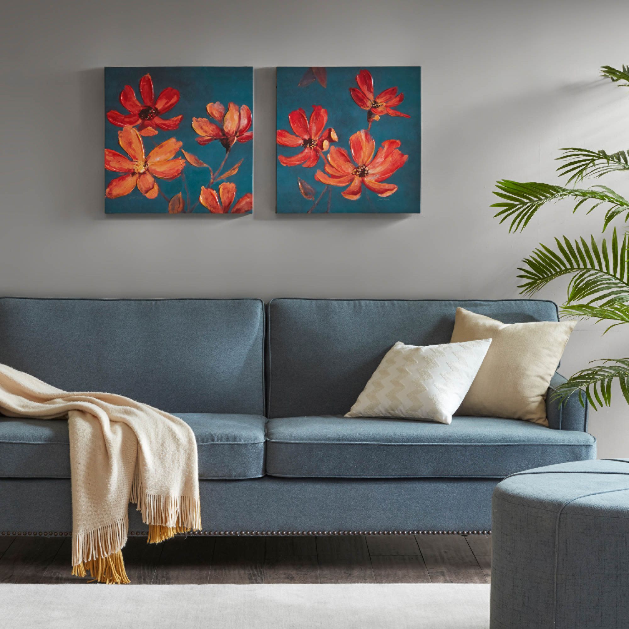 Magnolia 20"H 2-Piece Hand-Embellished Canvas Wall Art Set