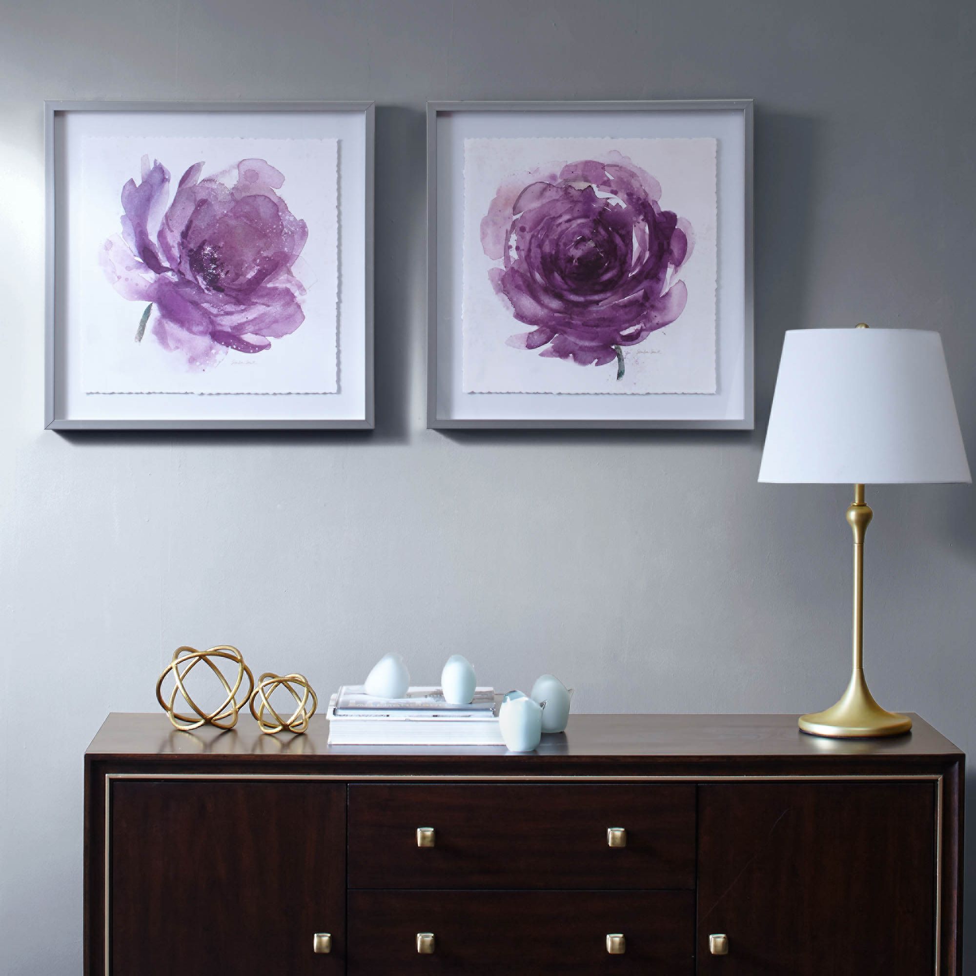 Purple Ladies Rose 25" High 2-Piece Framed Wall Art Set