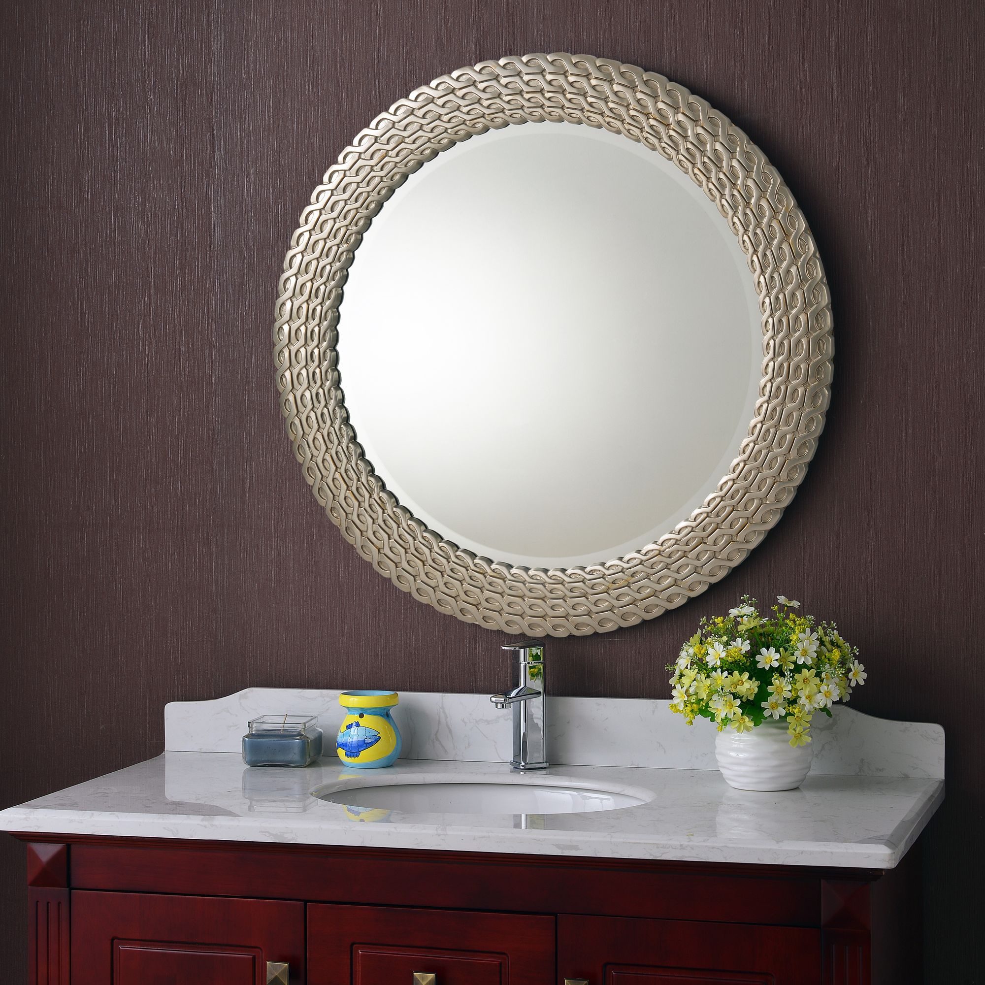Bracelet Brushed Silver and Gold 35" Round Wall Mirror