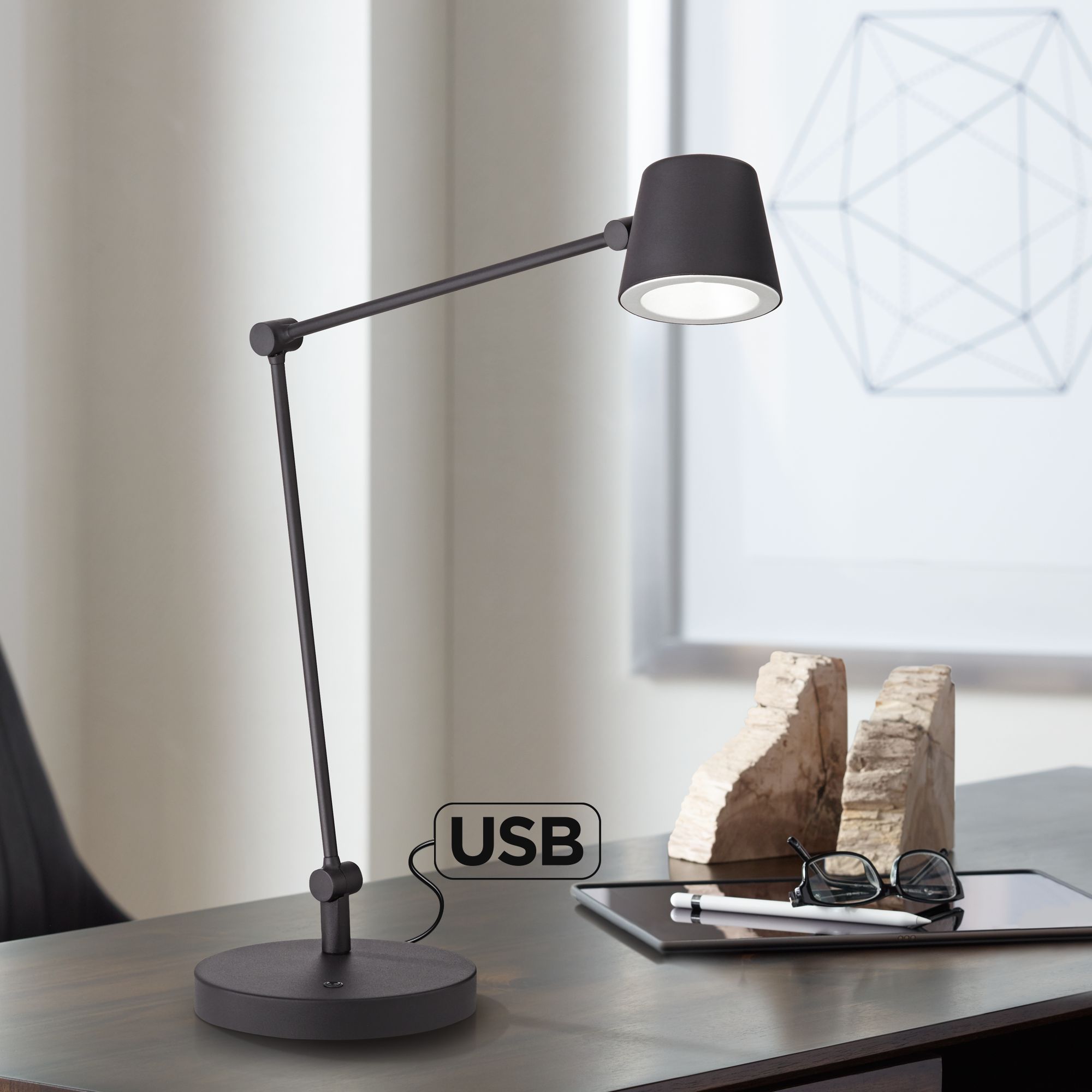 Ludo Black Adjustable LED Desk Lamp with USB Port