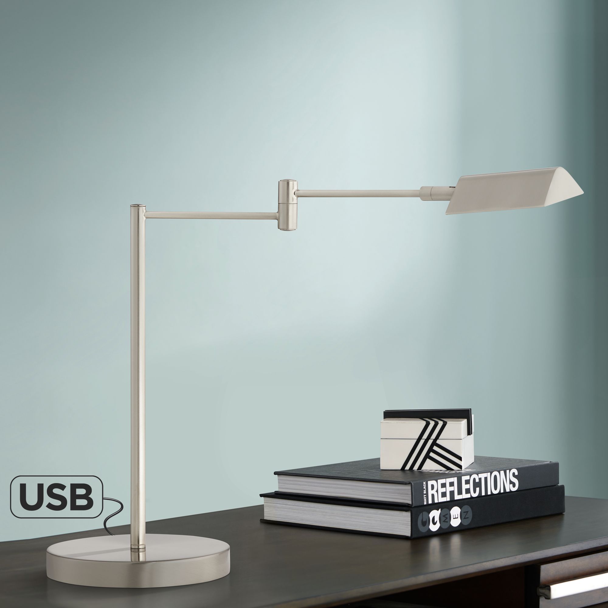Zorion Brushed Nickel Swing Arm LED Desk Lamp with USB Port