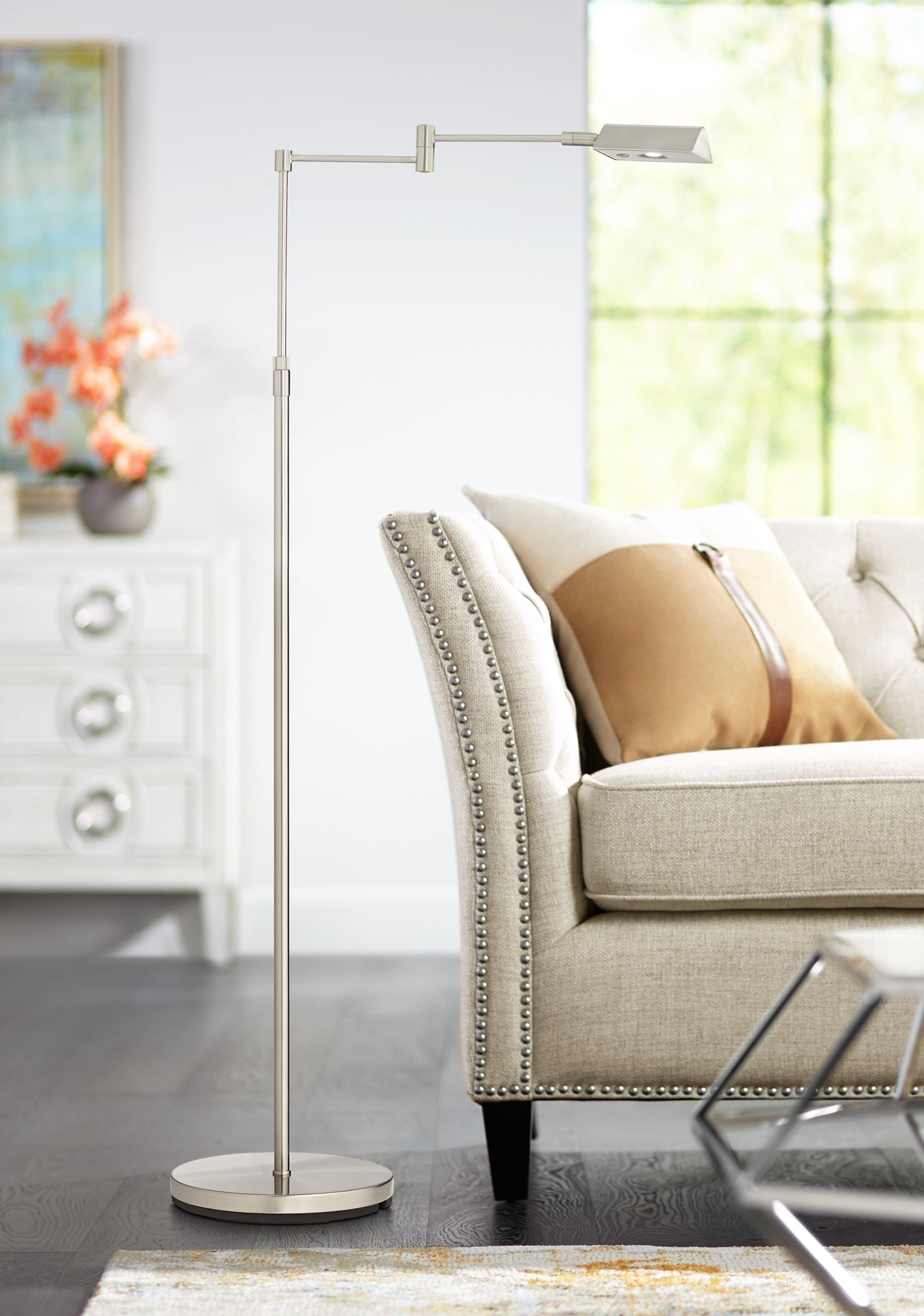 Zema Brushed Nickel Pharmacy Swing Arm LED Floor Lamp