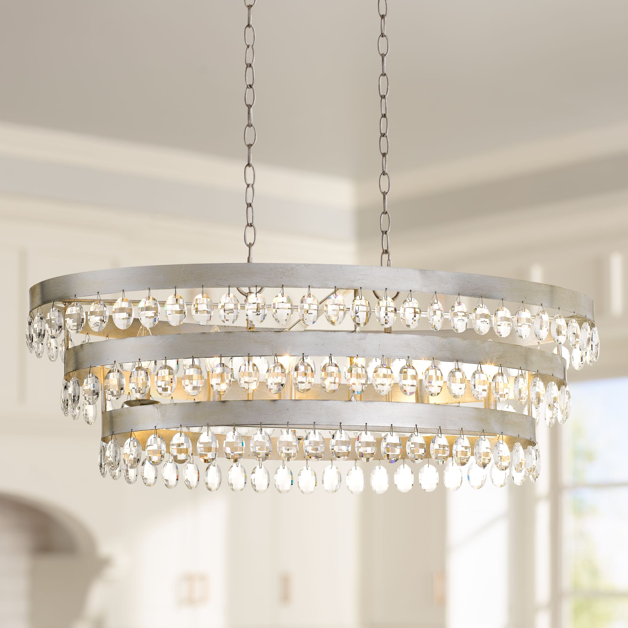 Perla 36"W Antique Silver Kitchen Island Light Chandelier